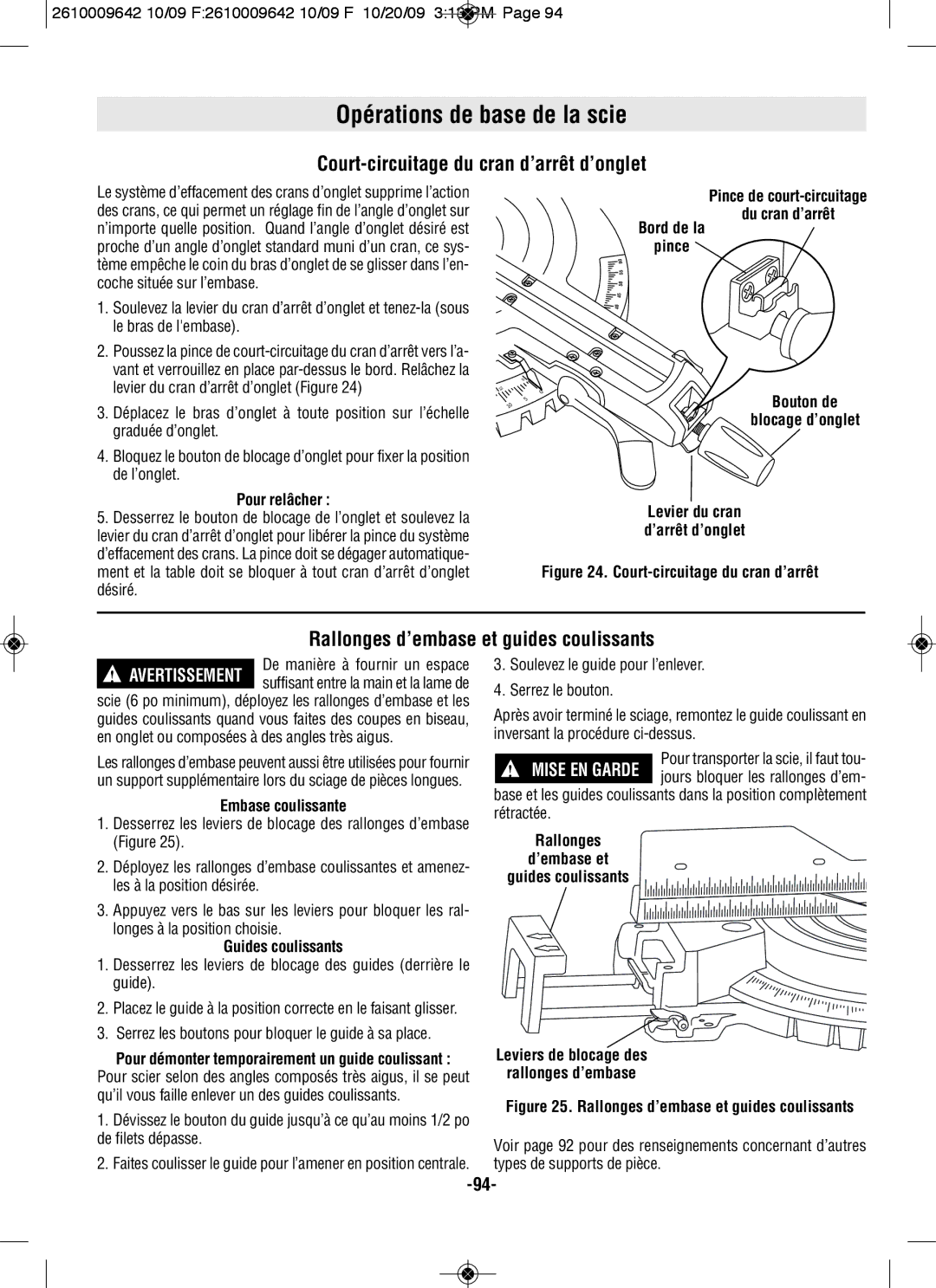 Bosch Power Tools 5412L, 5312 manual Court-circuitage du cran d’arrêt d’onglet, Rallonges d’embase et guides coulissants 