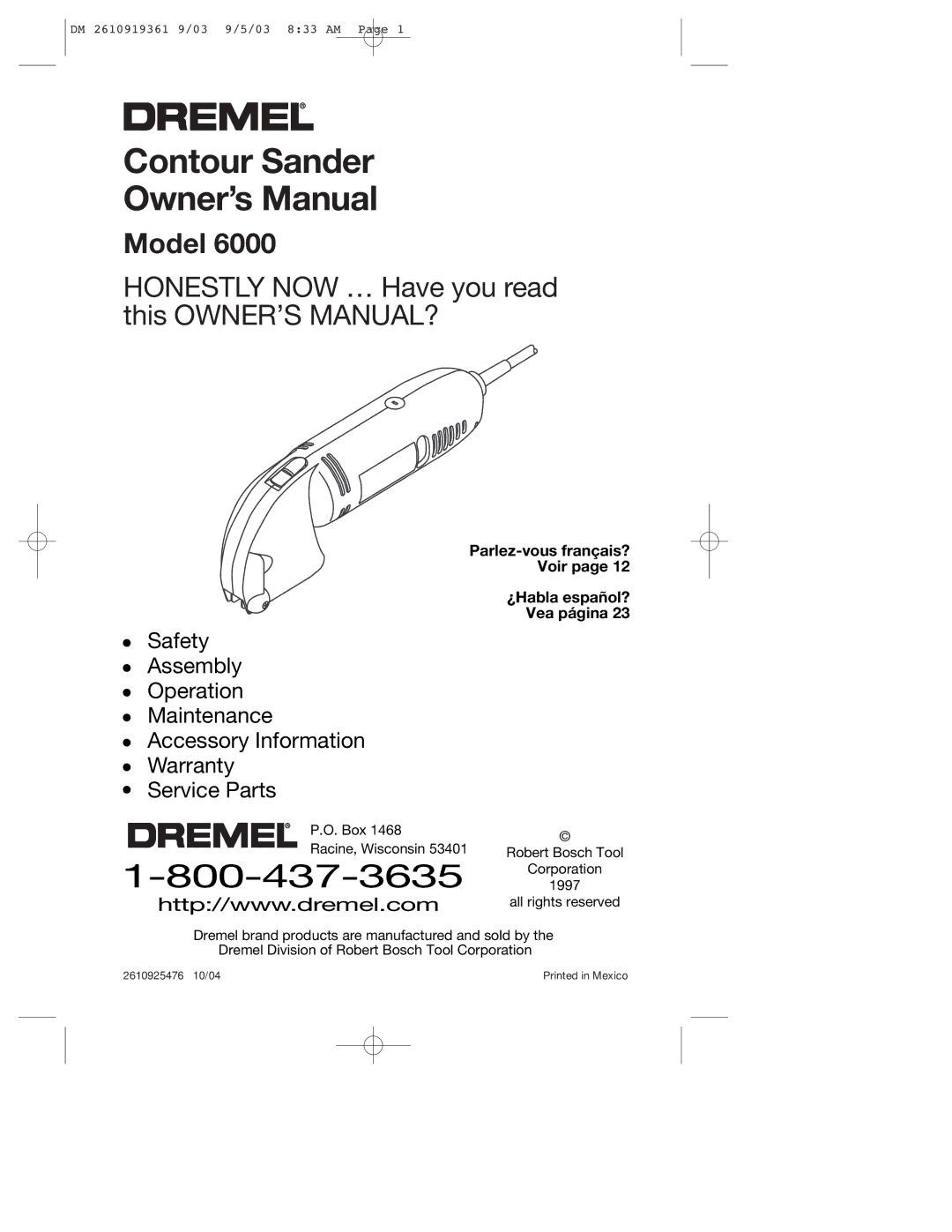 Bosch Power Tools 6000 owner manual Contour Sander 