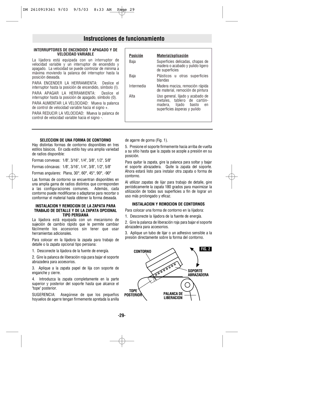 Bosch Power Tools 6000 Instrucciones de funcionamiento, Velocidad Variable, Posición, Seleccion DE UNA Forma DE Contorno 