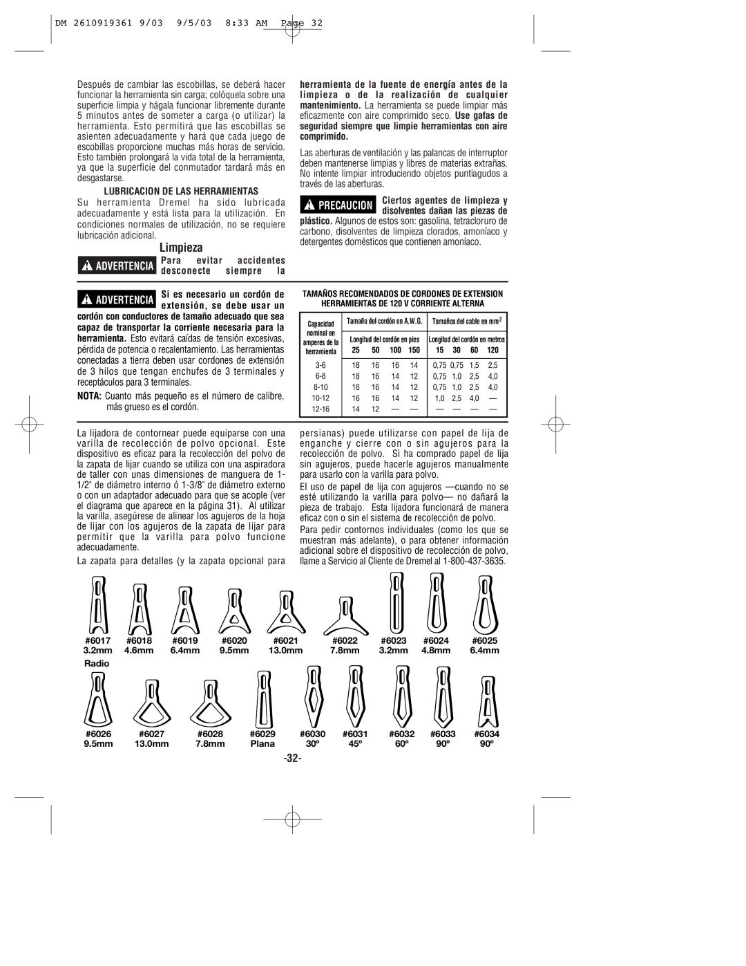 Bosch Power Tools 6000 owner manual Limpieza, Lubricacion DE LAS Herramientas, Para evitar accidentes desconecte siempre la 