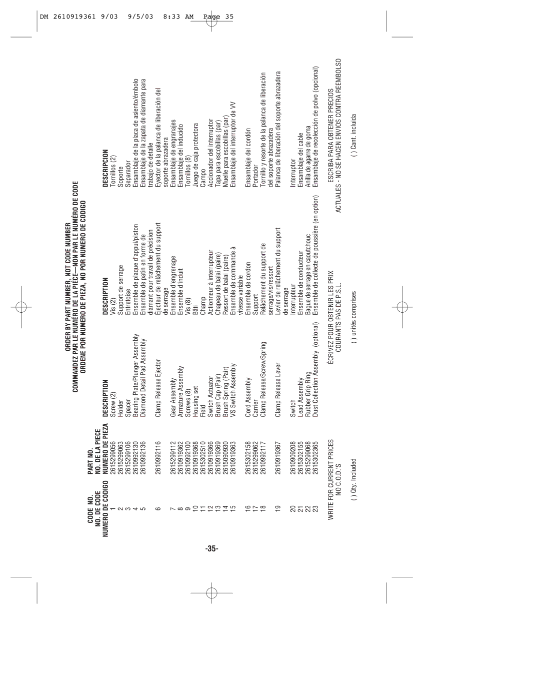 Bosch Power Tools 6000 owner manual NO. DE LA Piece 