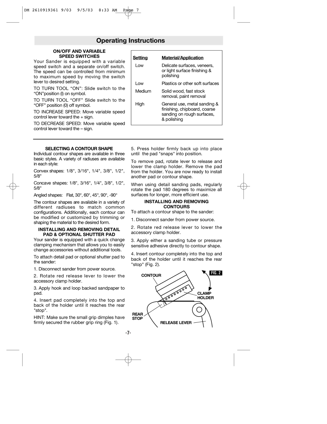 Bosch Power Tools 6000 owner manual Operating Instructions, ON/OFF and Variable Speed Switches 