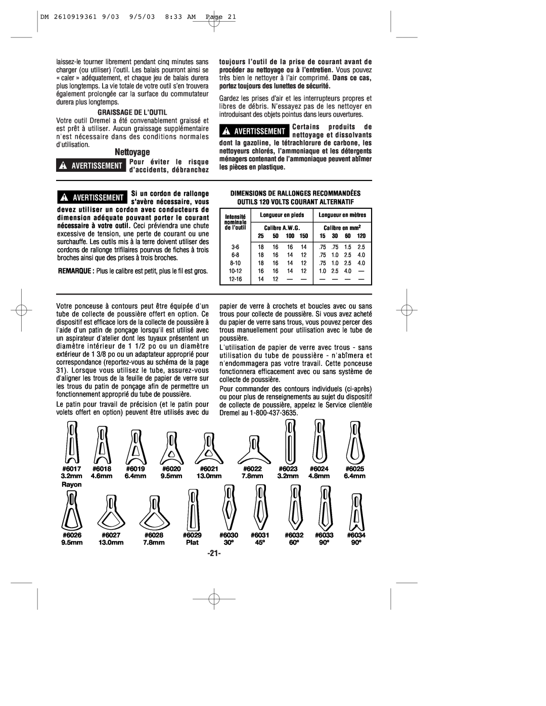 Bosch Power Tools 6000 owner manual Nettoyage, Graissage De L’Outil, Certains produits de, Avertissement 