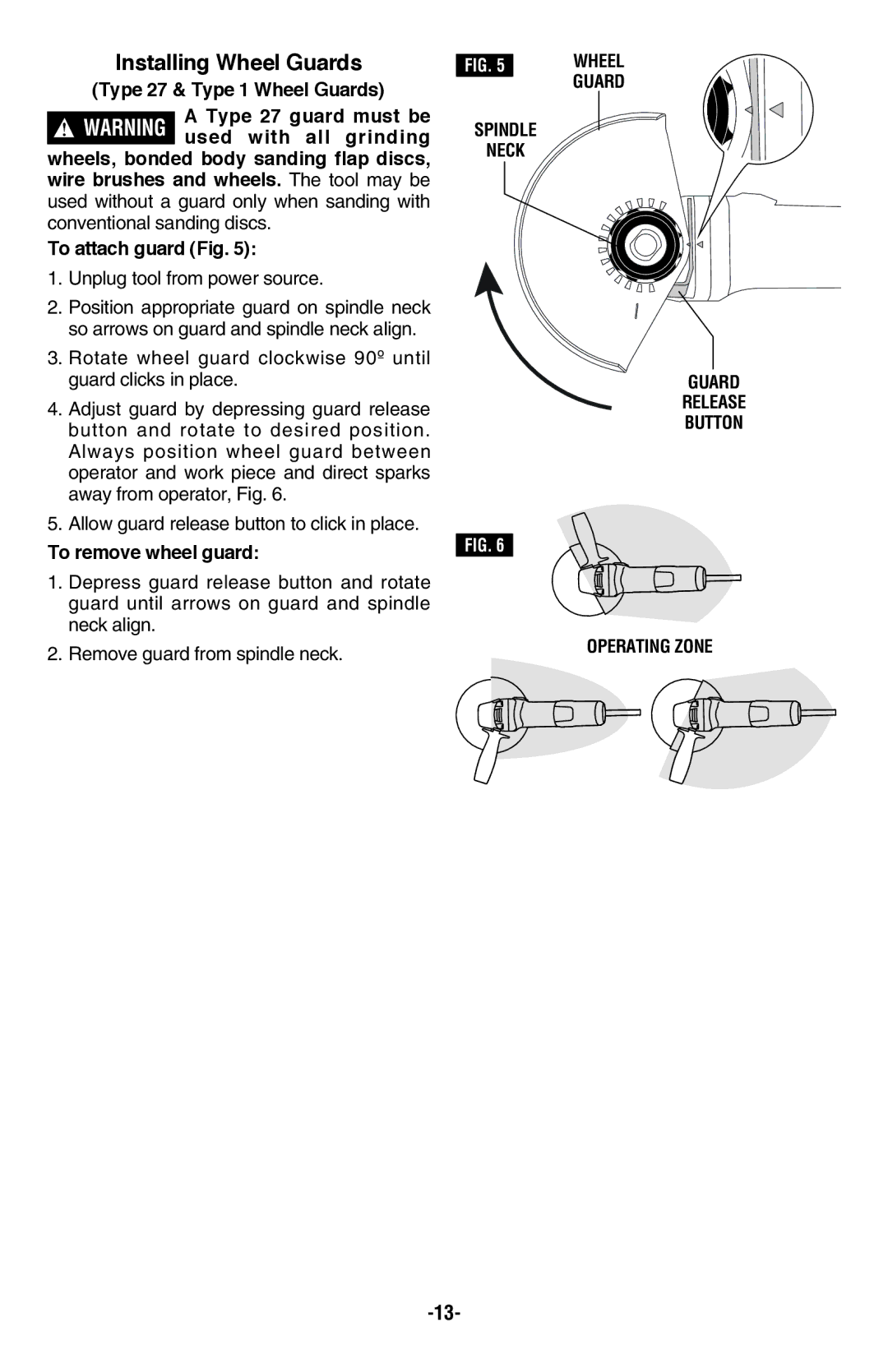 Bosch Power Tools AG50-10TG, AG50-11VSPD, AG50-125PD, AG60-125PD manual Installing Wheel Guards, To remove wheel guard 