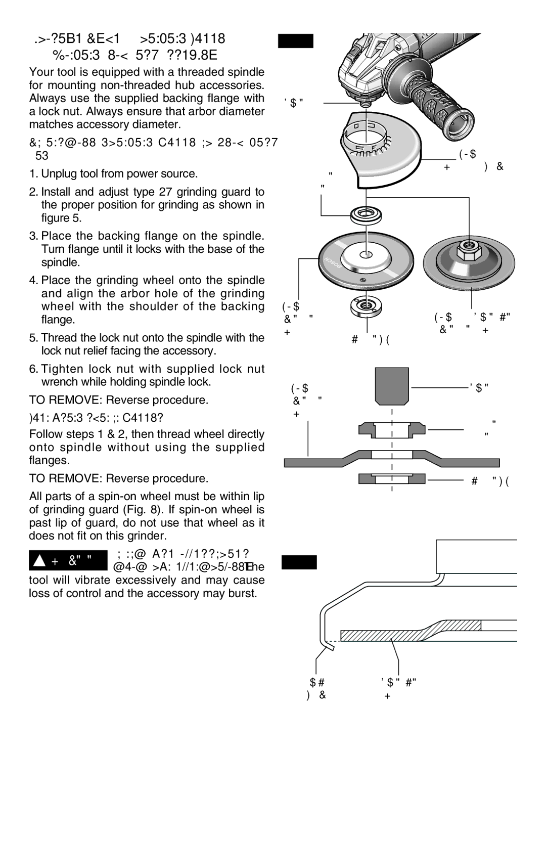 Bosch Power Tools AG60-125, AG50-10 Abrasive Type 27 Grinding Wheel Sanding Flap Disk Assembly, When using spin-on wheels 