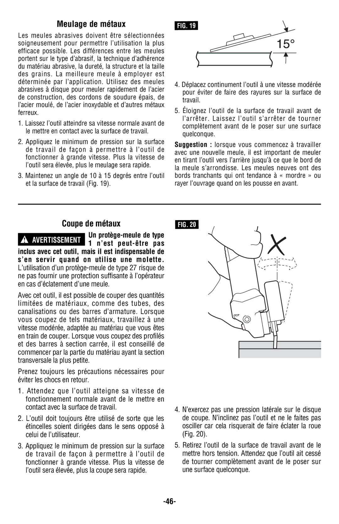 Bosch Power Tools AG50-10TG, AG50-11VSPD, AG50-125PD, AG60-125PD, AG40-11PD manual Meulage de métaux, Coupe de métaux 