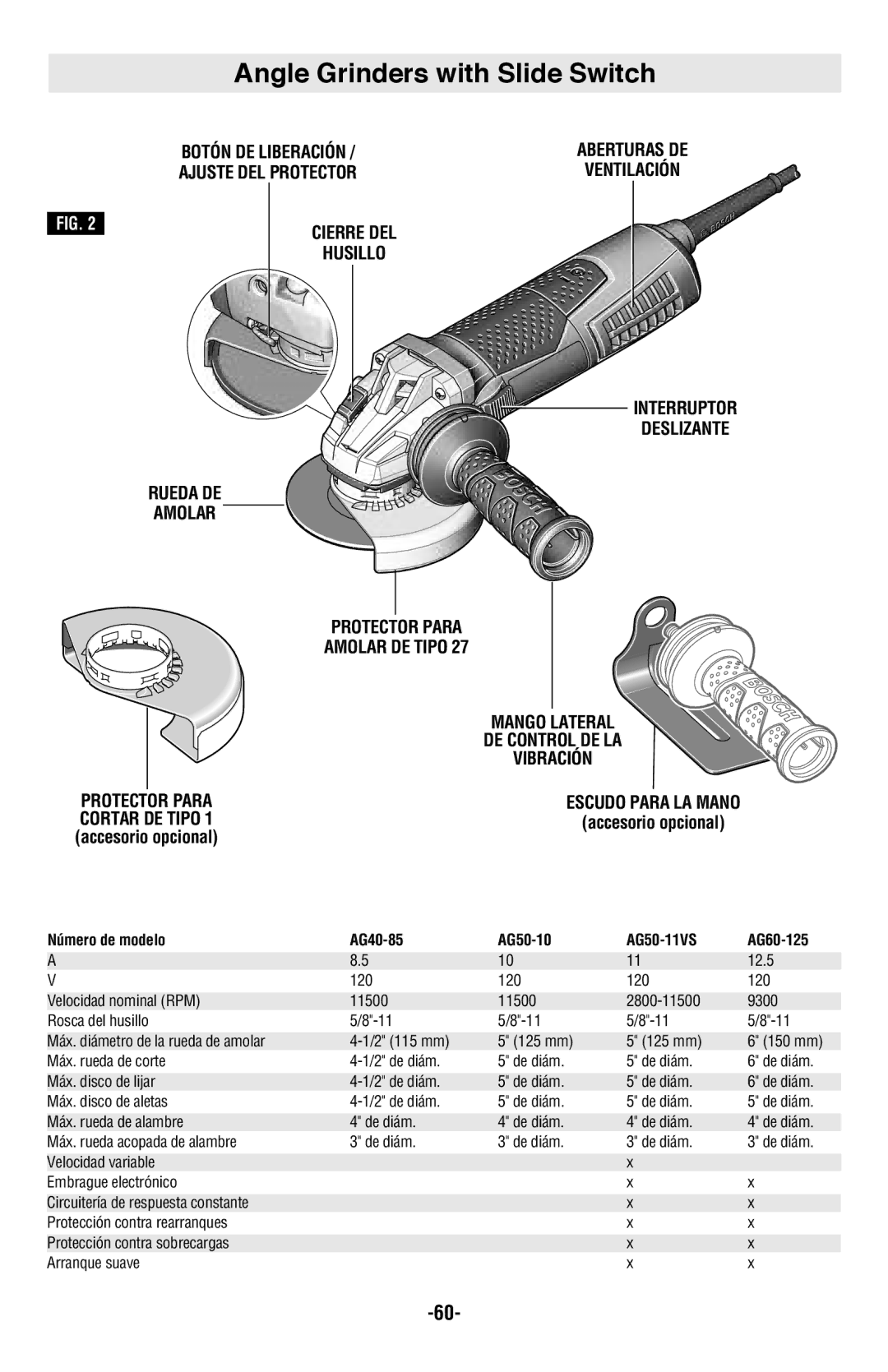 Bosch Power Tools AG40-11PD, AG60-125, AG50-10TG, AG50-11VSPD, AG40-85 Rueda DE Amolar, Amolar DE Tipo, Accesorio opcional 