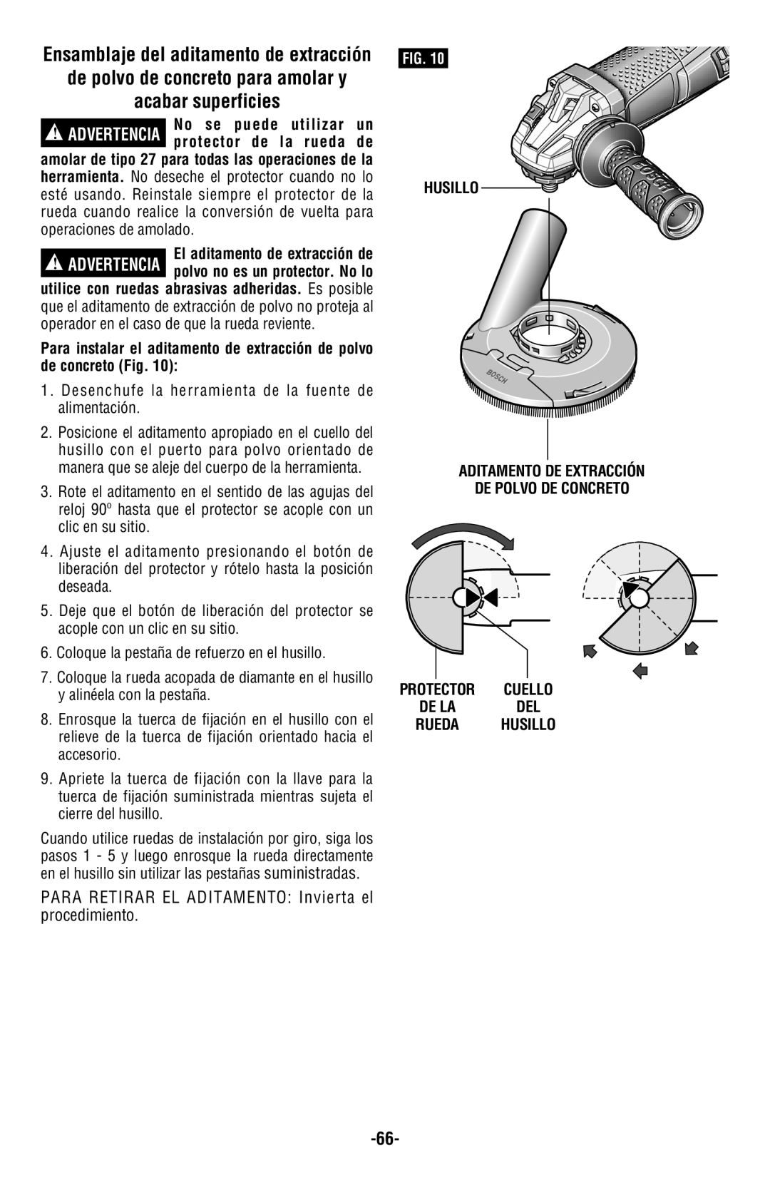 Bosch Power Tools AG60-125, AG50-10TG, AG50-11VSPD, AG50-125PD manual De polvo de concreto para amolar y Acabar superficies 