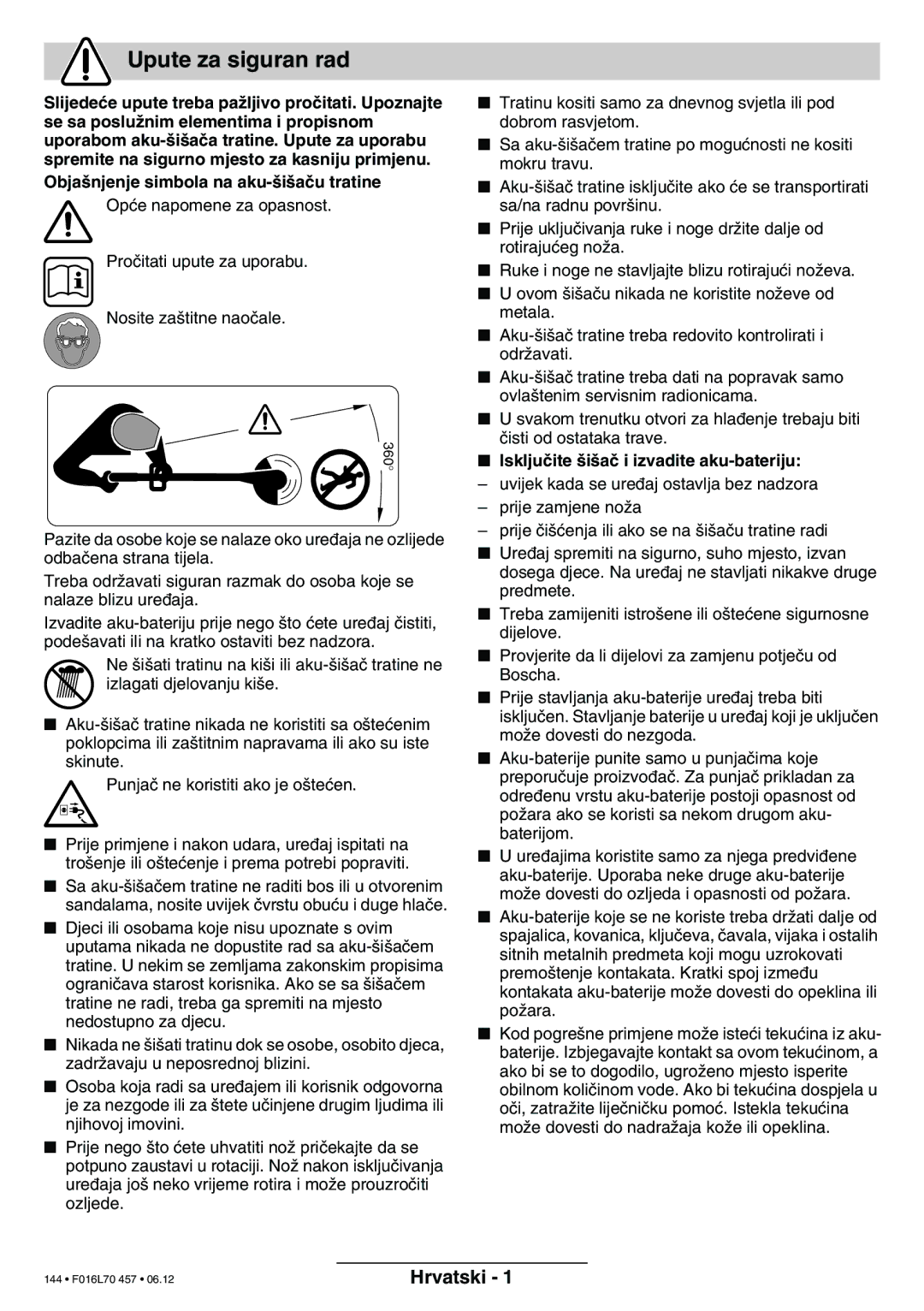 Bosch Power Tools ART EASYTRIM Accu NIMH manual Upute za siguran rad, Hrvatski 