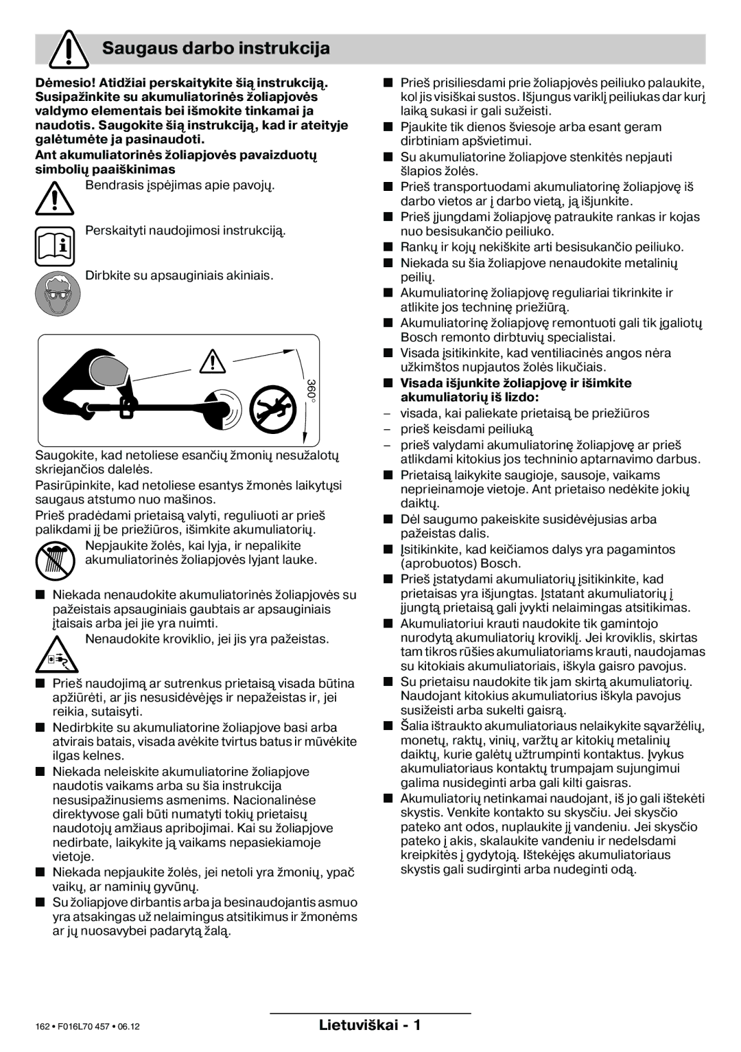 Bosch Power Tools ART EASYTRIM Accu NIMH manual Saugaus darbo instrukcija, Lietuviškai 