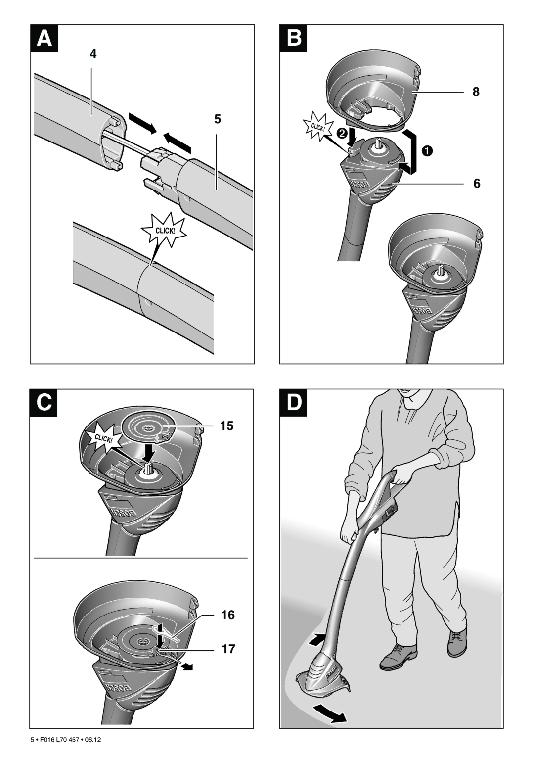 Bosch Power Tools ART EASYTRIM Accu NIMH manual Click 