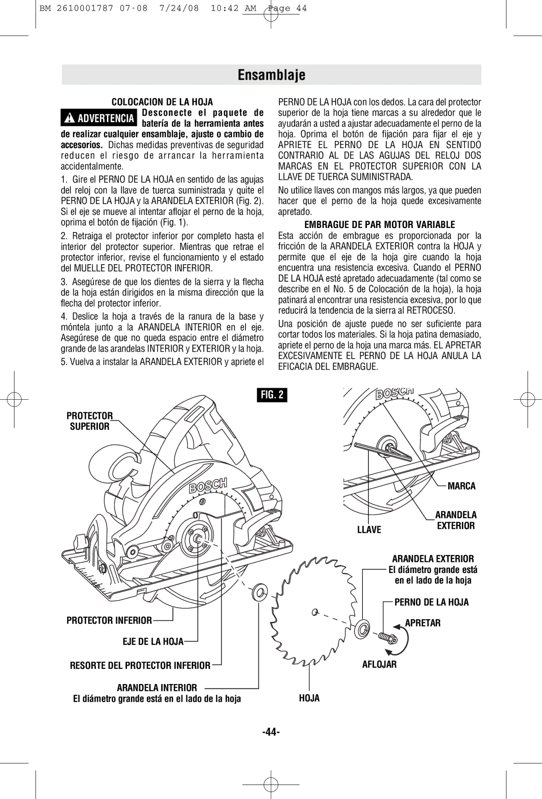 Bosch Power Tools CCS180 Ensamblaje, Colocacion DE LA Hoja, Embrague DE PAR Motor Variable, Marca Arandela Llaveexterior 