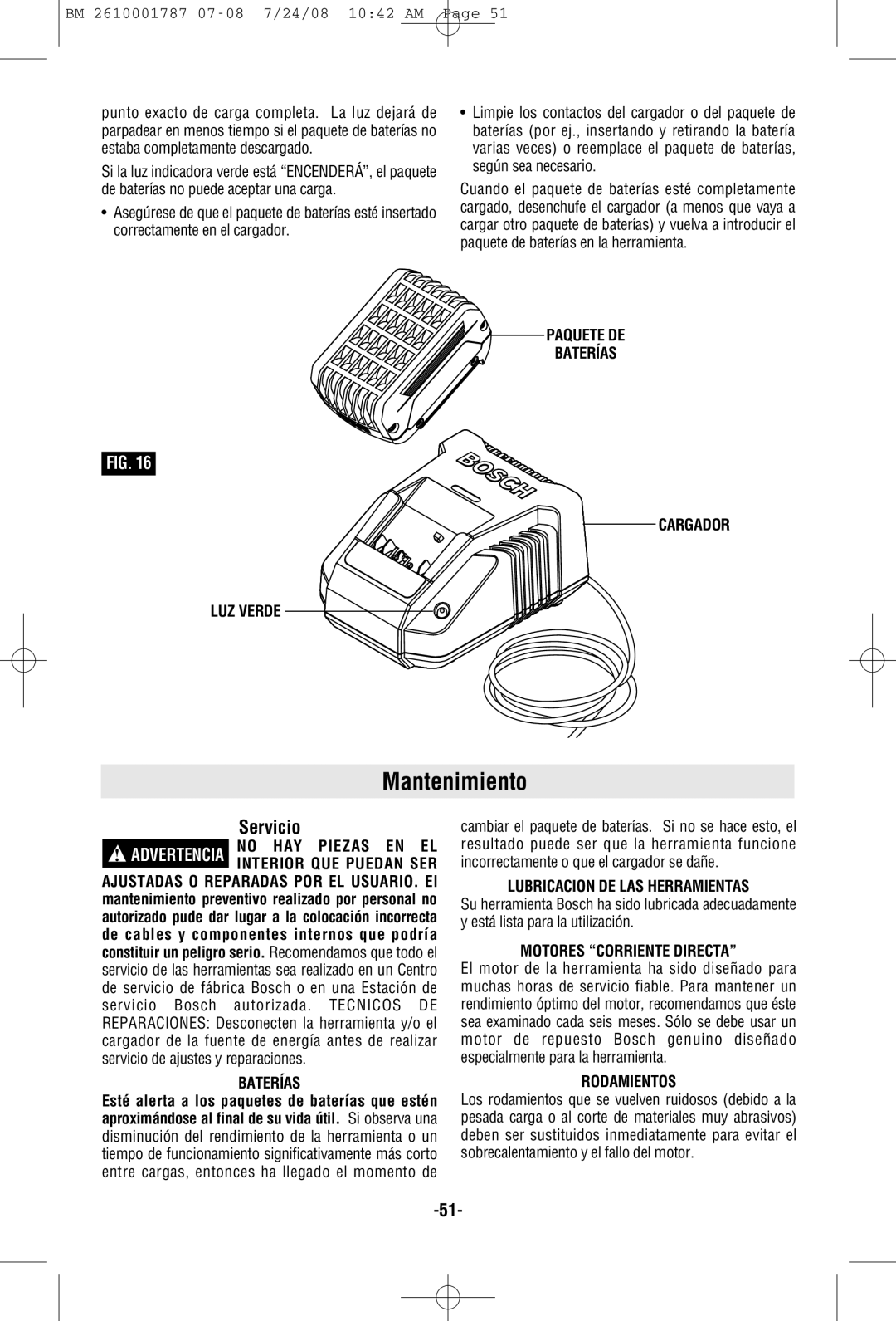 Bosch Power Tools CCS180 manual Mantenimiento, Servicio 