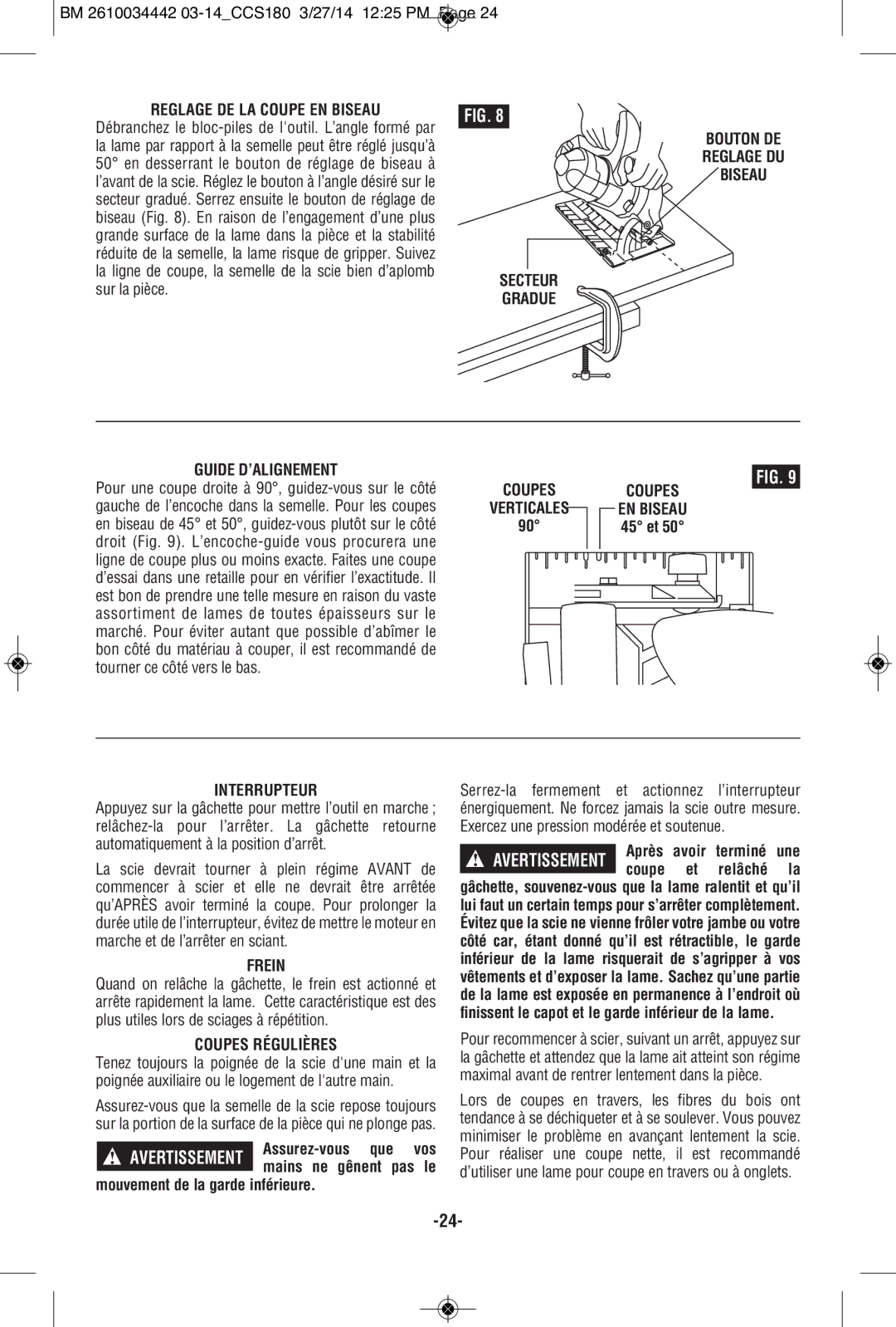 Bosch Power Tools CCS180K Reglage DE LA Coupe EN Biseau, Secteur Gradue, Guide D’ALIGNEMENT, Coupes Verticales, Frein 