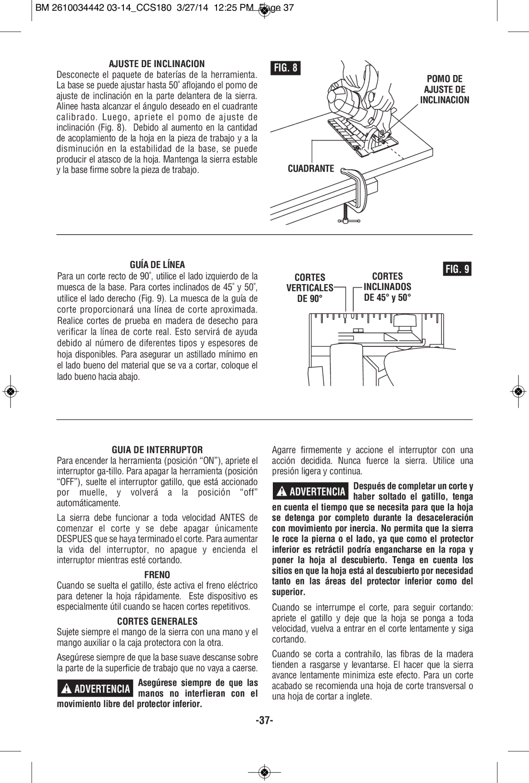 Bosch Power Tools CCS180B Cuadrante Pomo DE Ajuste DE Inclinacion Guía DE Línea, Cortes, Guia DE Interruptor, Freno 