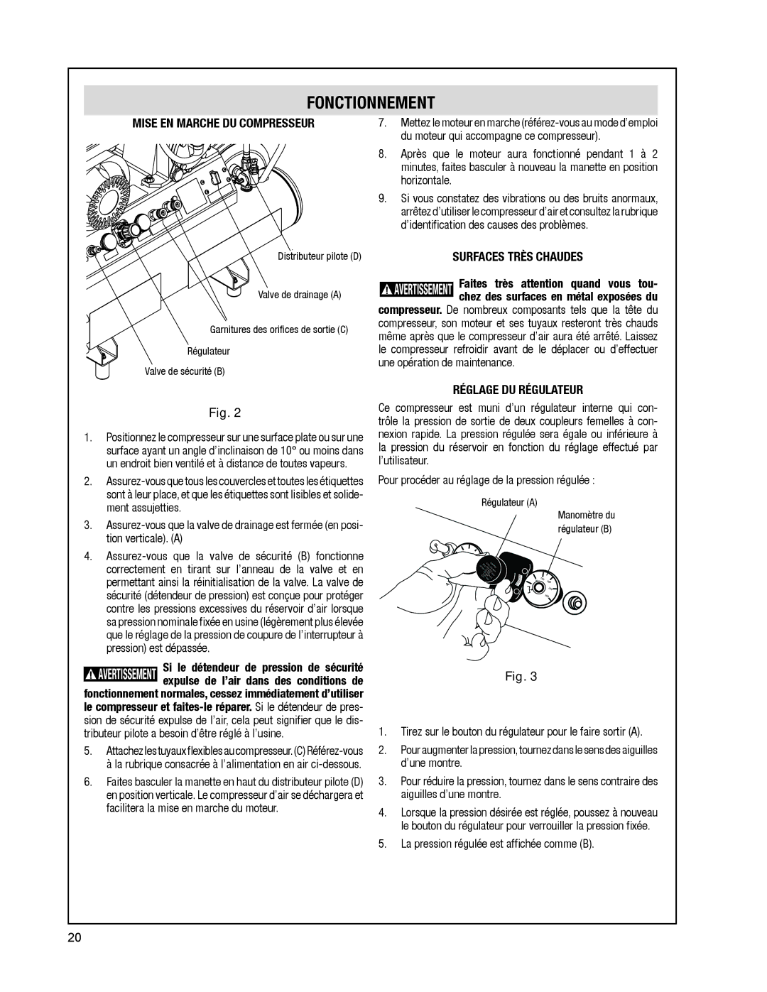 Bosch Power Tools CGT8-65W Fonctionnement, Mise EN Marche DU Compresseur, Surfaces Très Chaudes, Réglage DU Régulateur 