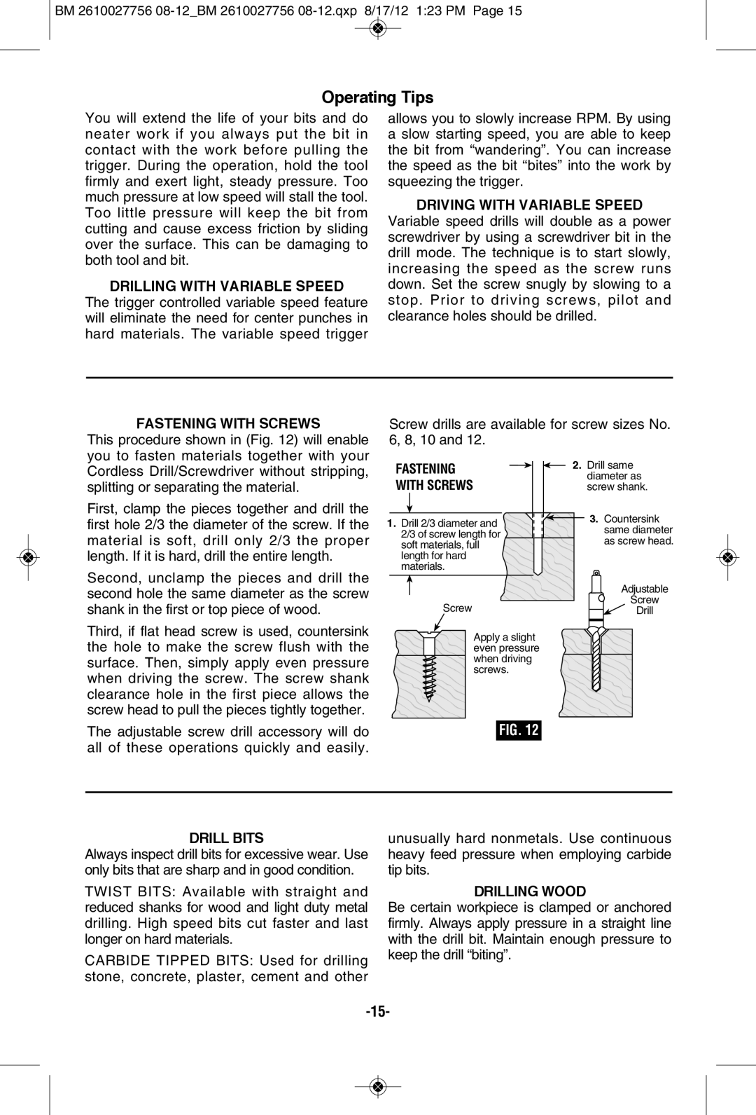 Bosch Power Tools CLPK232-180, CLPK232-181, CLPK234-181L, CLPK233-181L, CLPK237-181 manual Operating Tips 