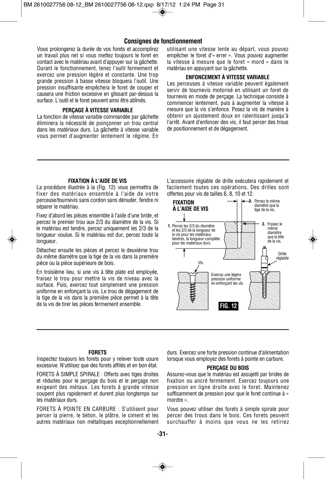 Bosch Power Tools CLPK232-181, CLPK232-180, CLPK234-181L, CLPK233-181L, CLPK237-181 manual Consignes de fonctionnement 