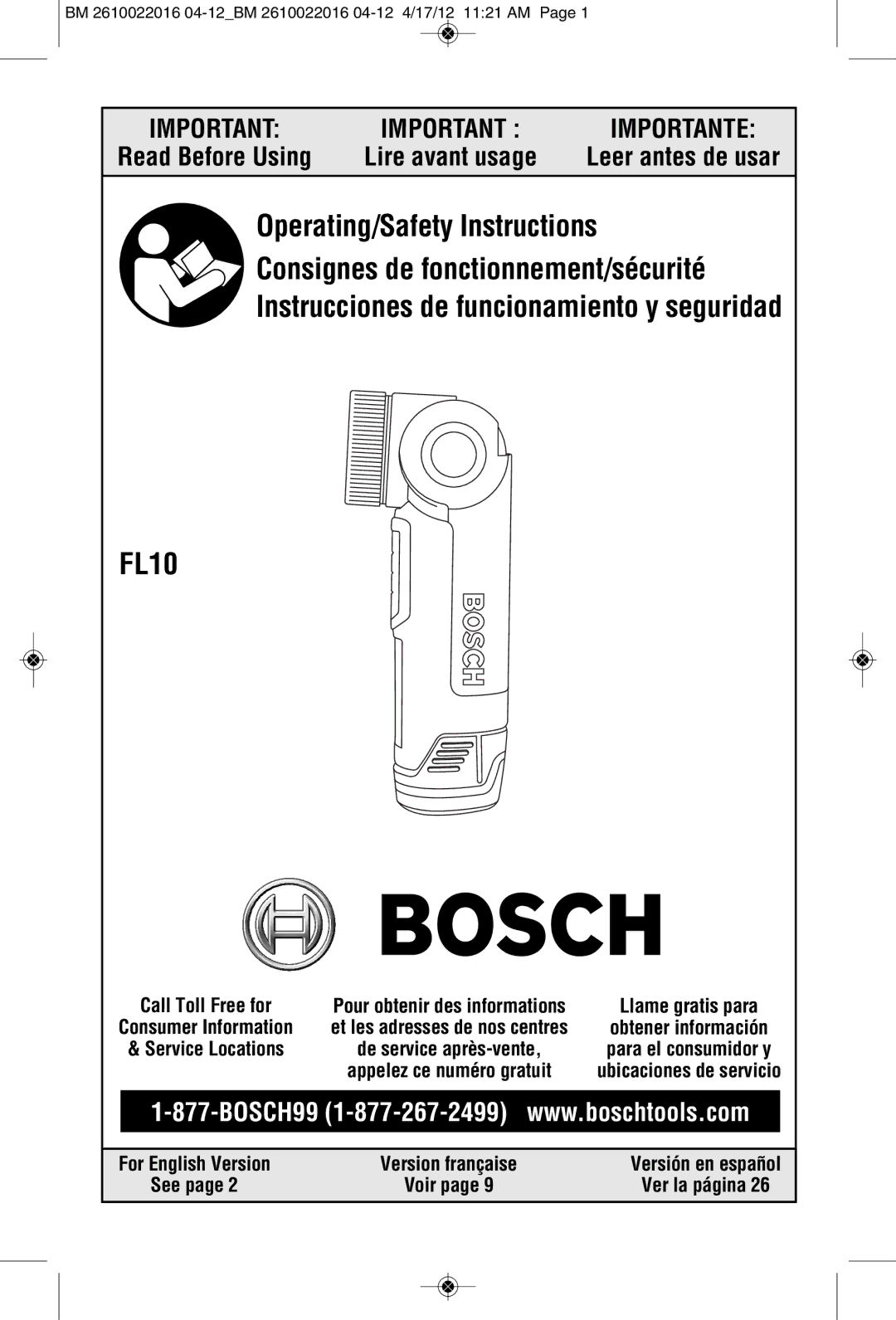 Bosch Power Tools CLPK33-120LP, CLPK31-120 manual FL10, Leer antes de usar 