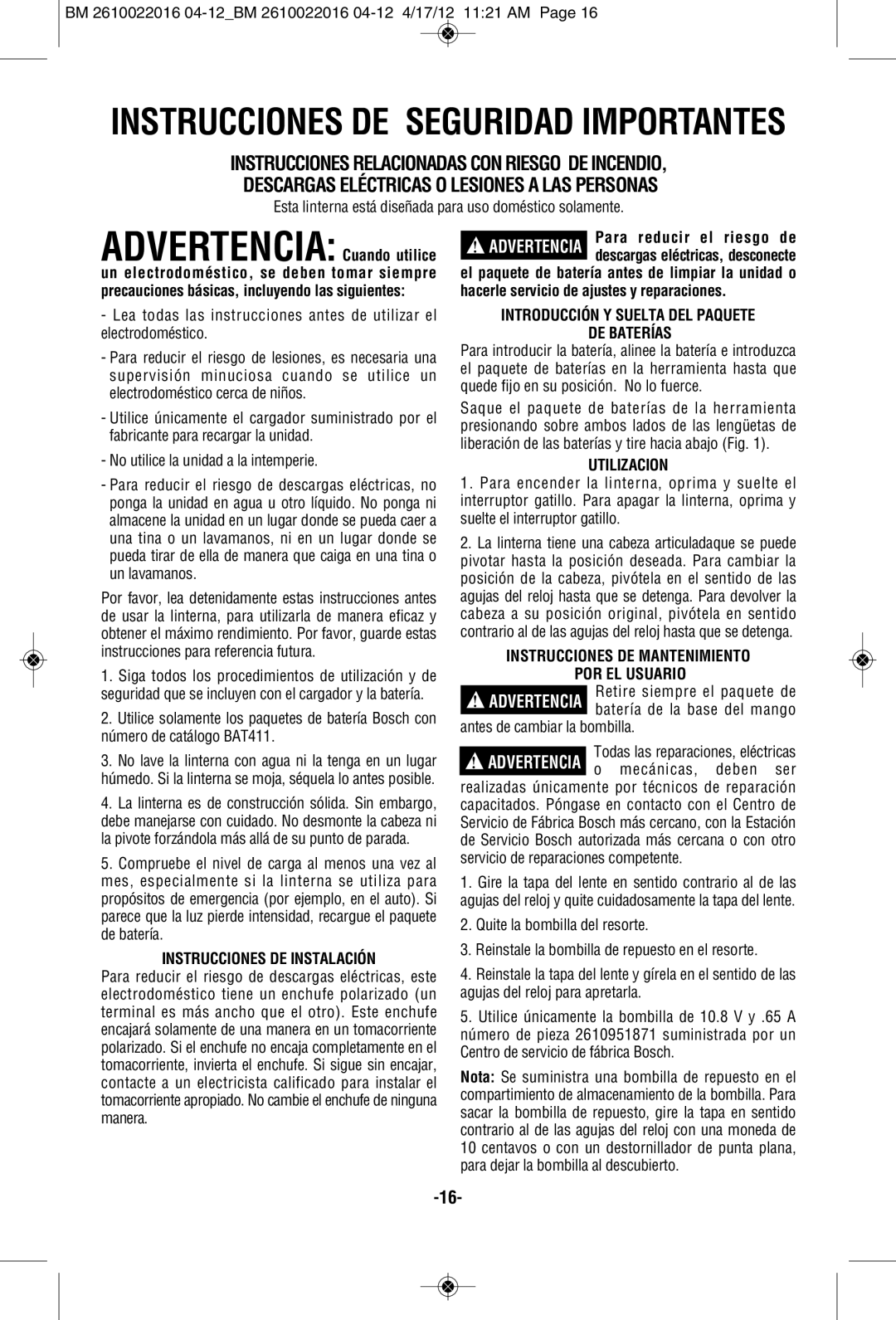 Bosch Power Tools CLPK33-120 Instrucciones DE Instalación, Introducción Y Suelta DEL Paquete DE Baterías, Utilizacion 