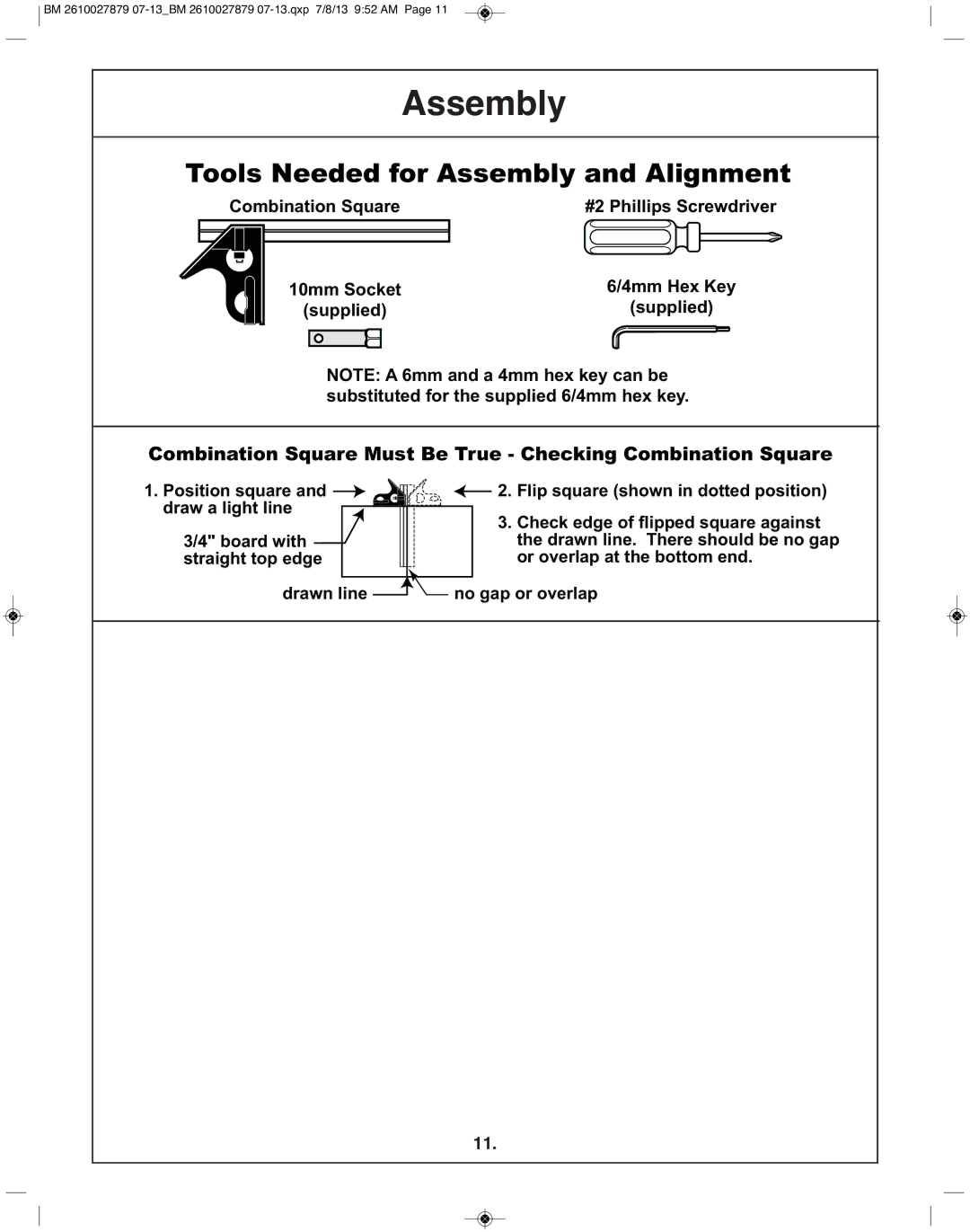 Bosch Power Tools CM10GD manual Tools Needed for Assembly and Alignment 