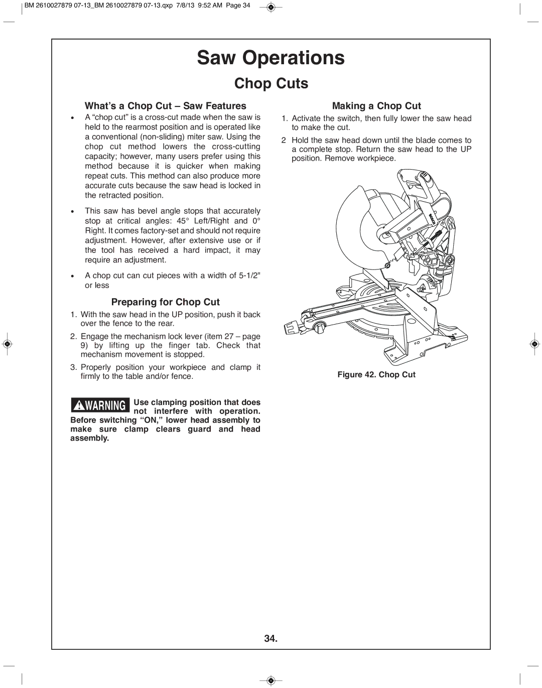 Bosch Power Tools CM10GD manual Chop Cuts, What’s a Chop Cut Saw features, Preparing for Chop Cut, Making a Chop Cut 