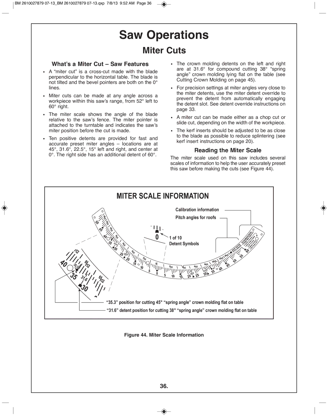 Bosch Power Tools CM10GD manual Miter Cuts, What’s a Miter Cut Saw features, Reading the Miter Scale 