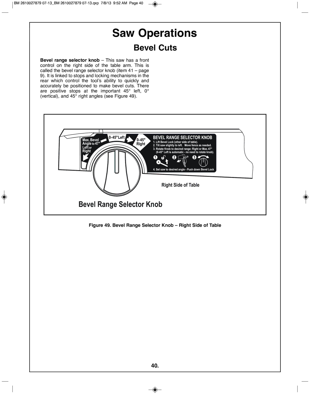 Bosch Power Tools CM10GD manual Bevel Range Selector Knob 