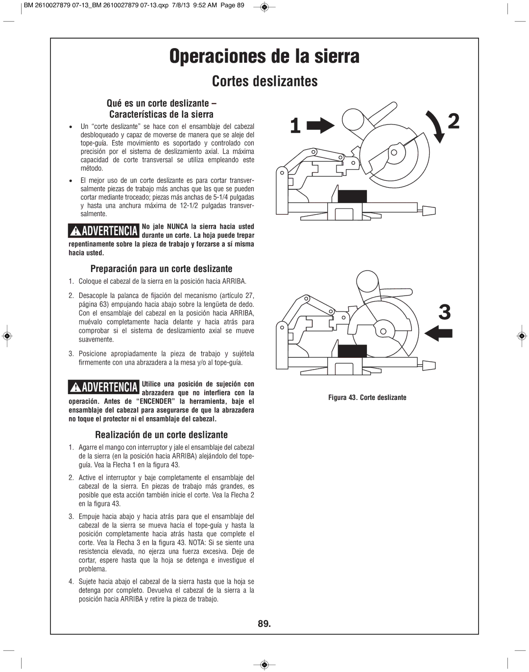 Bosch Power Tools CM10GD manual Cortes deslizantes, Qué es un corte deslizante Características de la sierra 