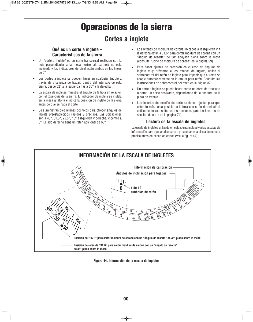 Bosch Power Tools CM10GD manual Cortes a inglete, Qué es un corte a inglete Características de la sierra, Símbolos de retén 