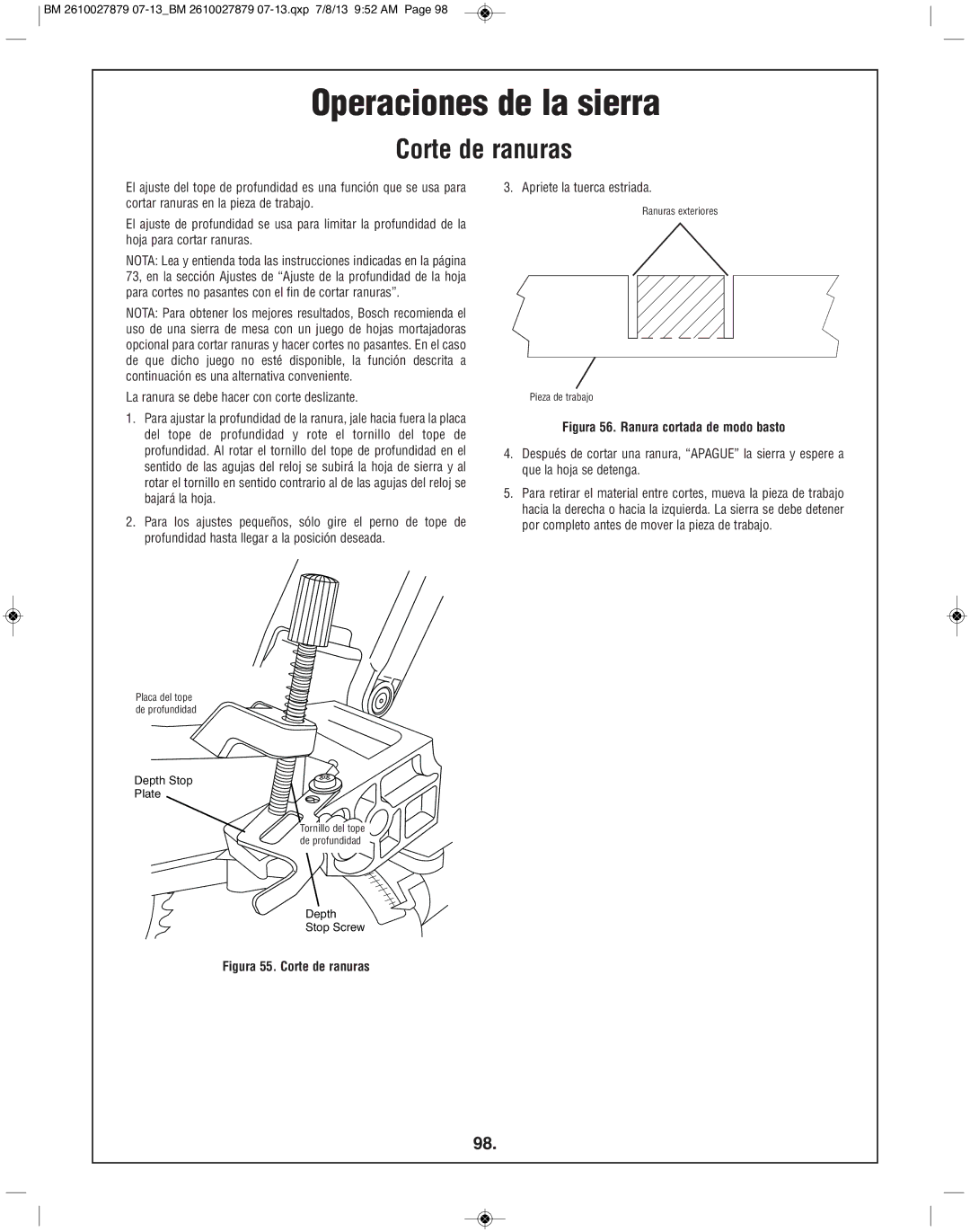 Bosch Power Tools CM10GD manual Corte de ranuras, Apriete la tuerca estriada 