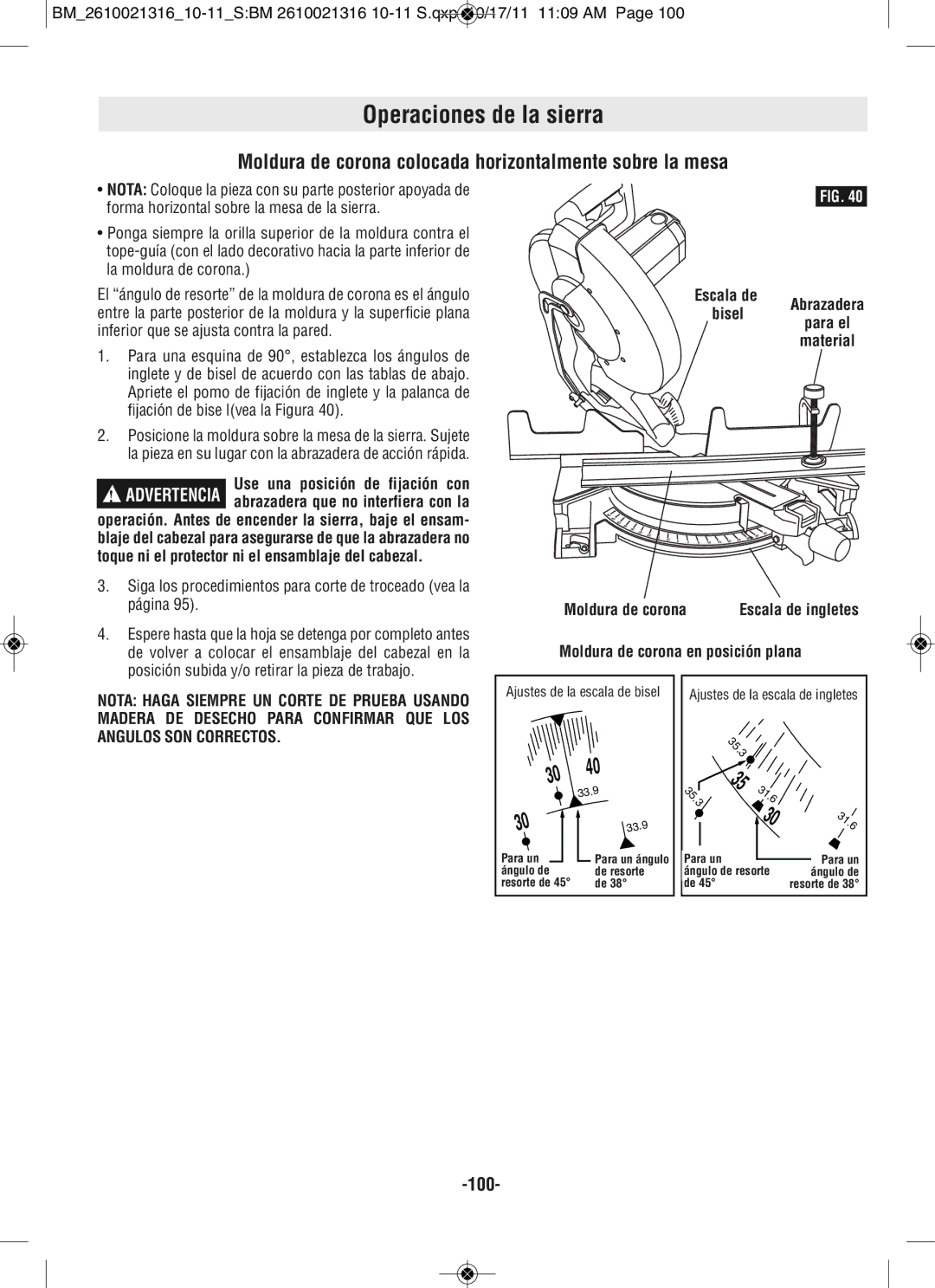 Bosch Power Tools CM12 manual Moldura de corona colocada horizontalmente sobre la mesa, Moldura de corona en posición plana 