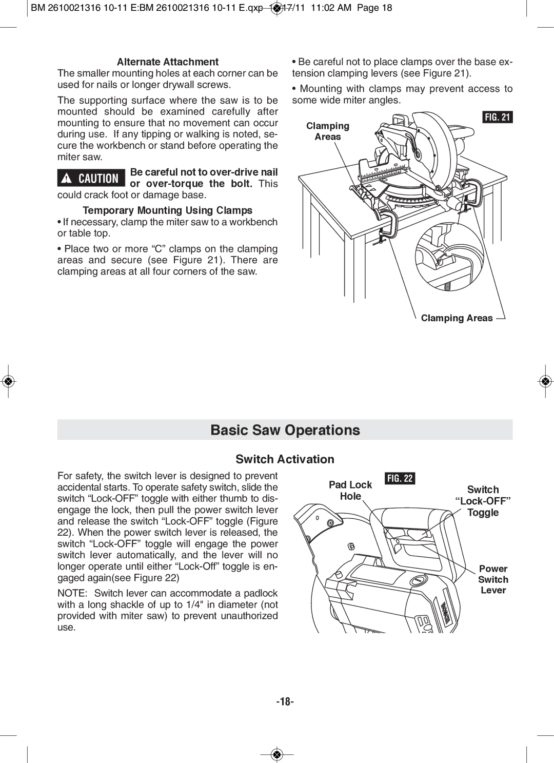 Bosch Power Tools CM12 manual Basic Saw Operations, Switch Activation 