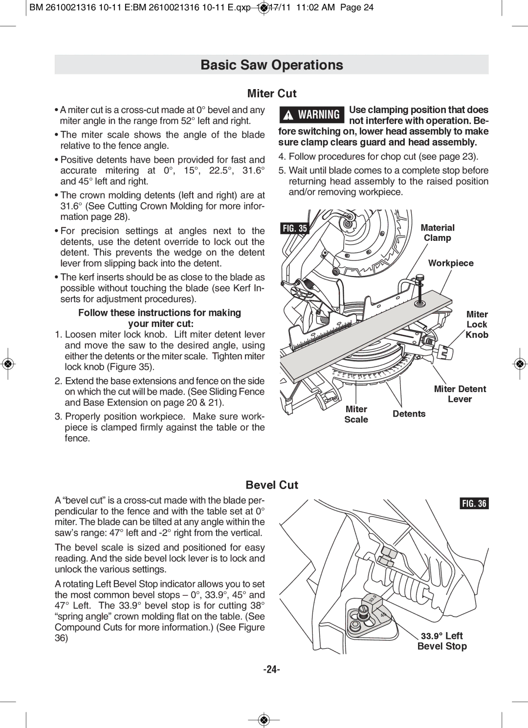 Bosch Power Tools CM12 manual Miter Cut, Bevel Cut 