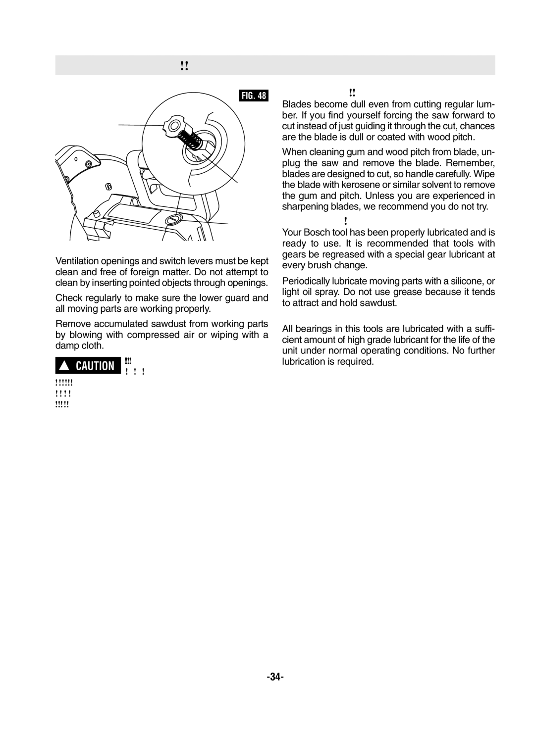 Bosch Power Tools CM12 manual Care of Blades, Tool lubrication, Bearings, Brush Terminal Cap 