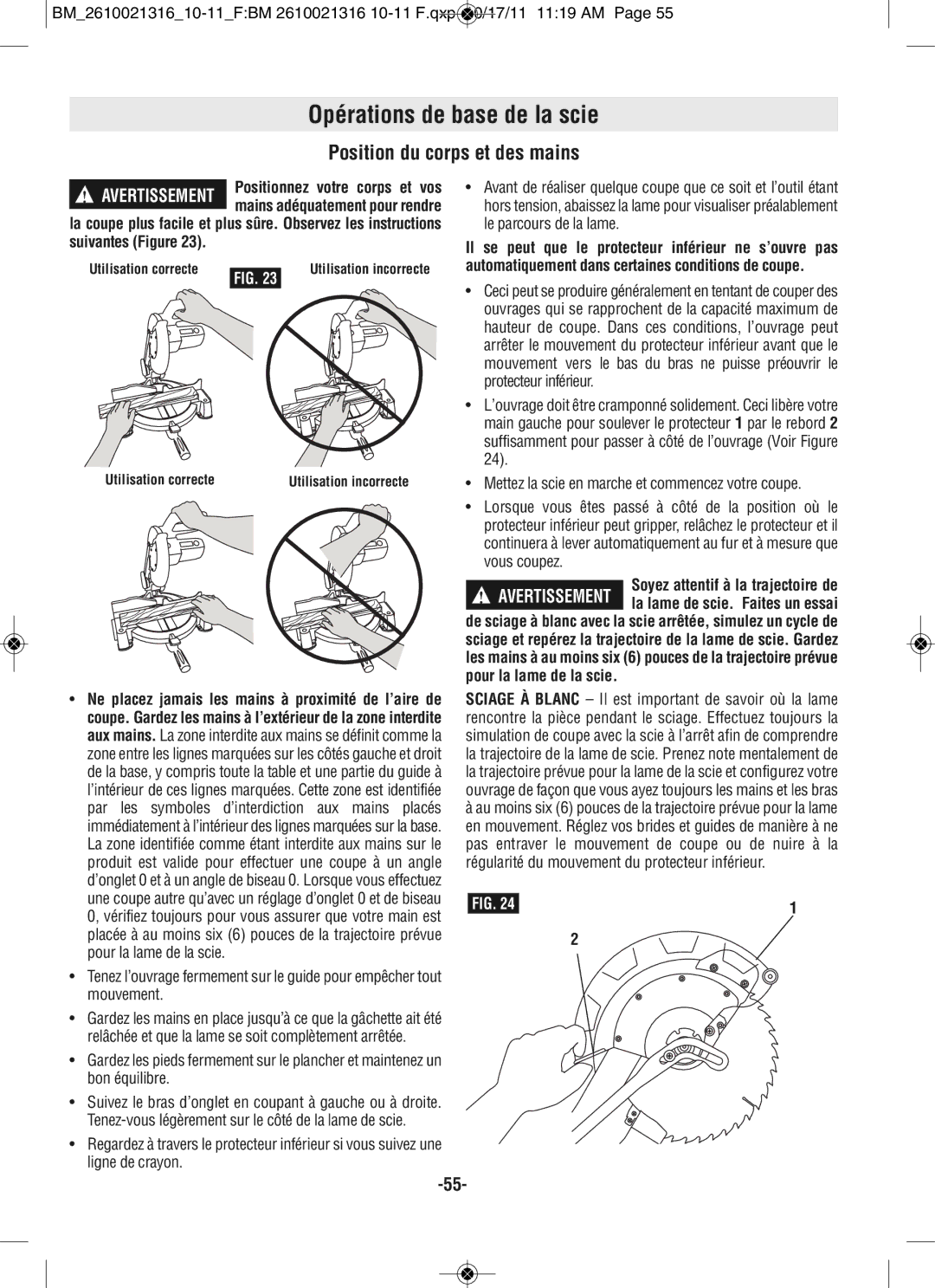 Bosch Power Tools CM12 manual Position du corps et des mains 