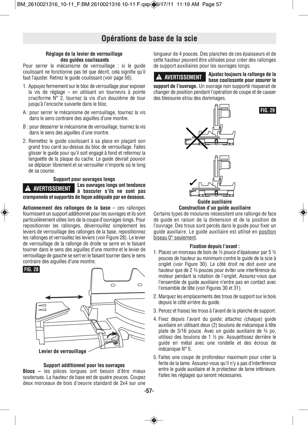 Bosch Power Tools CM12 manual Support pour ouvrages longs, Guide auxiliaire Construction d’un guide auxiliaire 