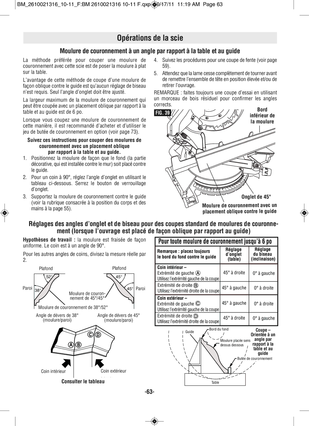 Bosch Power Tools CM12 manual Par rapport à la table et au guide, Bord, Consulter le tableau 