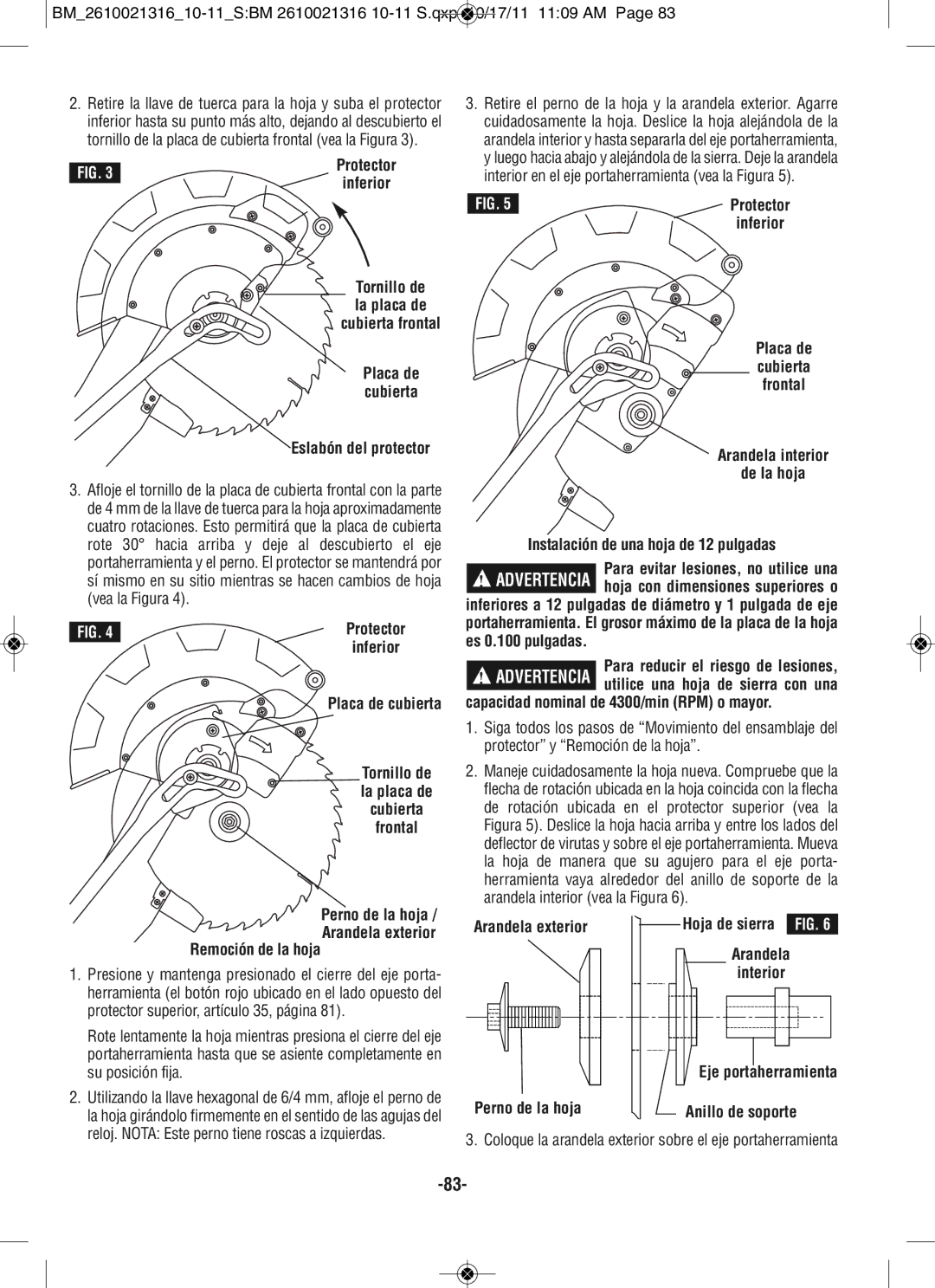 Bosch Power Tools CM12 Perno de la hoja, Remoción de la hoja, Capacidad nominal de 4300/min RPM o mayor, Arandela exterior 