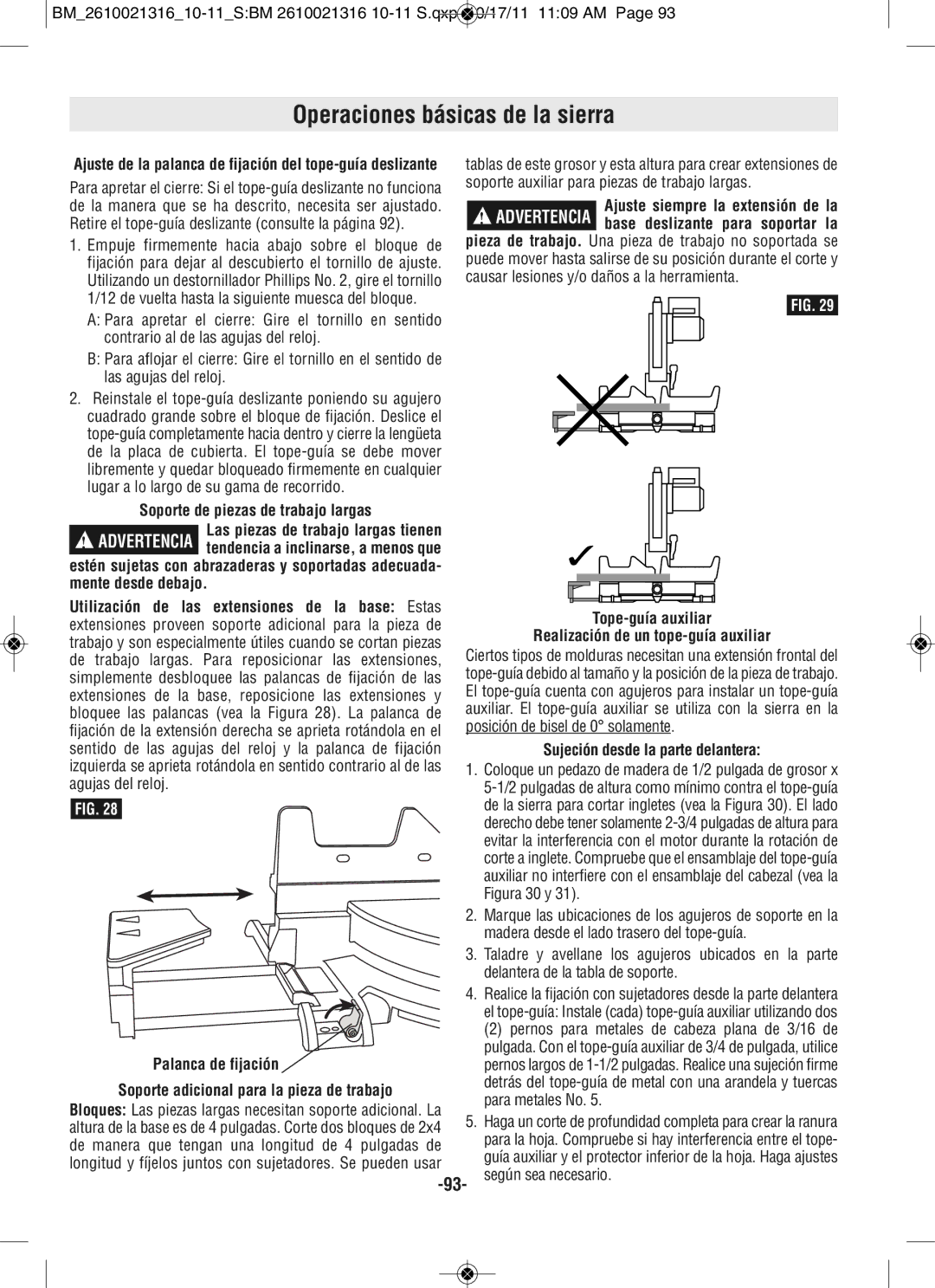 Bosch Power Tools CM12 manual Soporte de piezas de trabajo largas, Tope-guía auxiliar Realización de un tope-guía auxiliar 