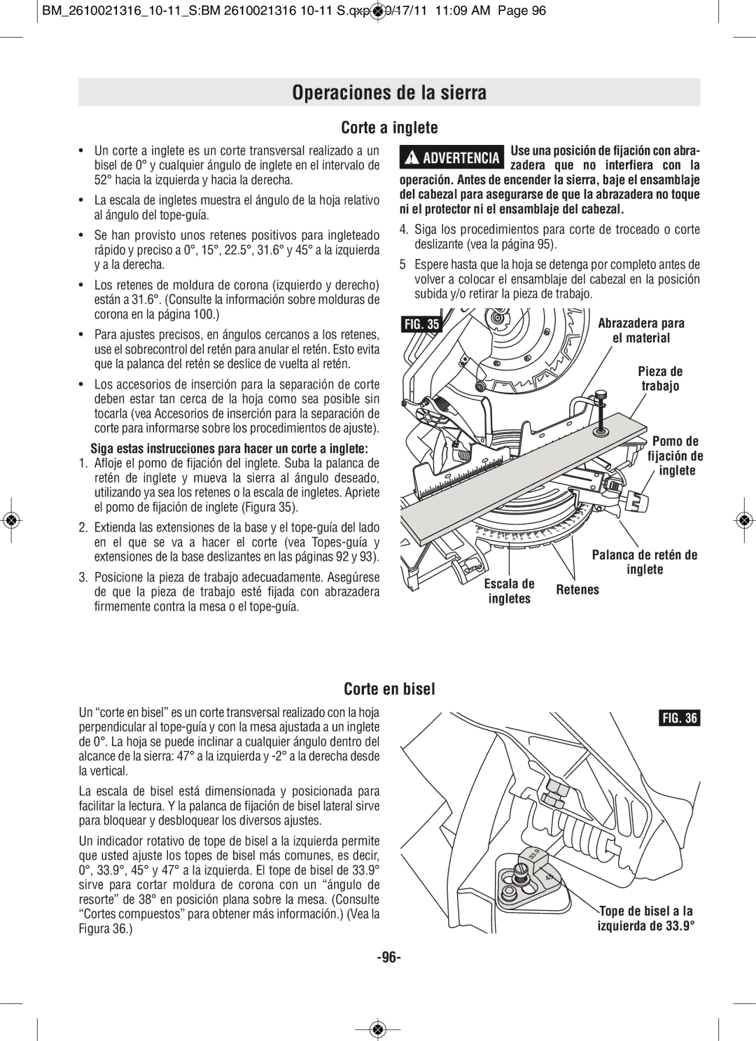 Bosch Power Tools CM12 manual Corte a inglete, Corte en bisel, Palanca de retén de Inglete 