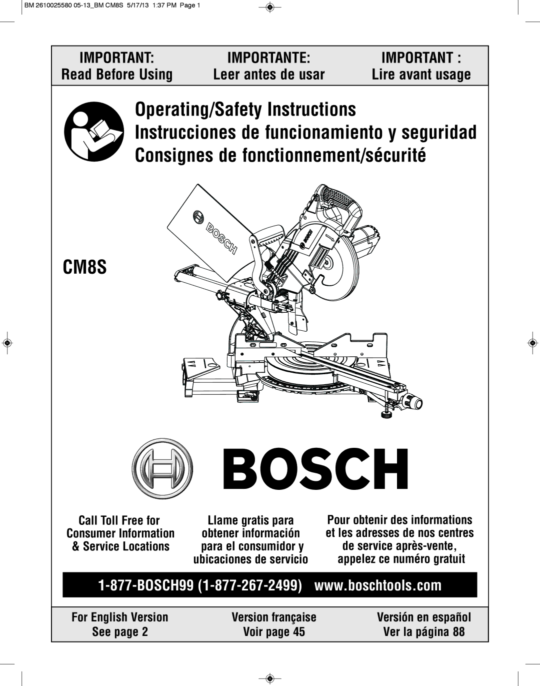 Bosch Power Tools CM8S manual 