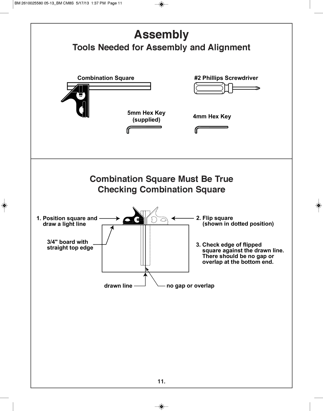 Bosch Power Tools CM8S manual Tools Needed for Assembly and Alignment 