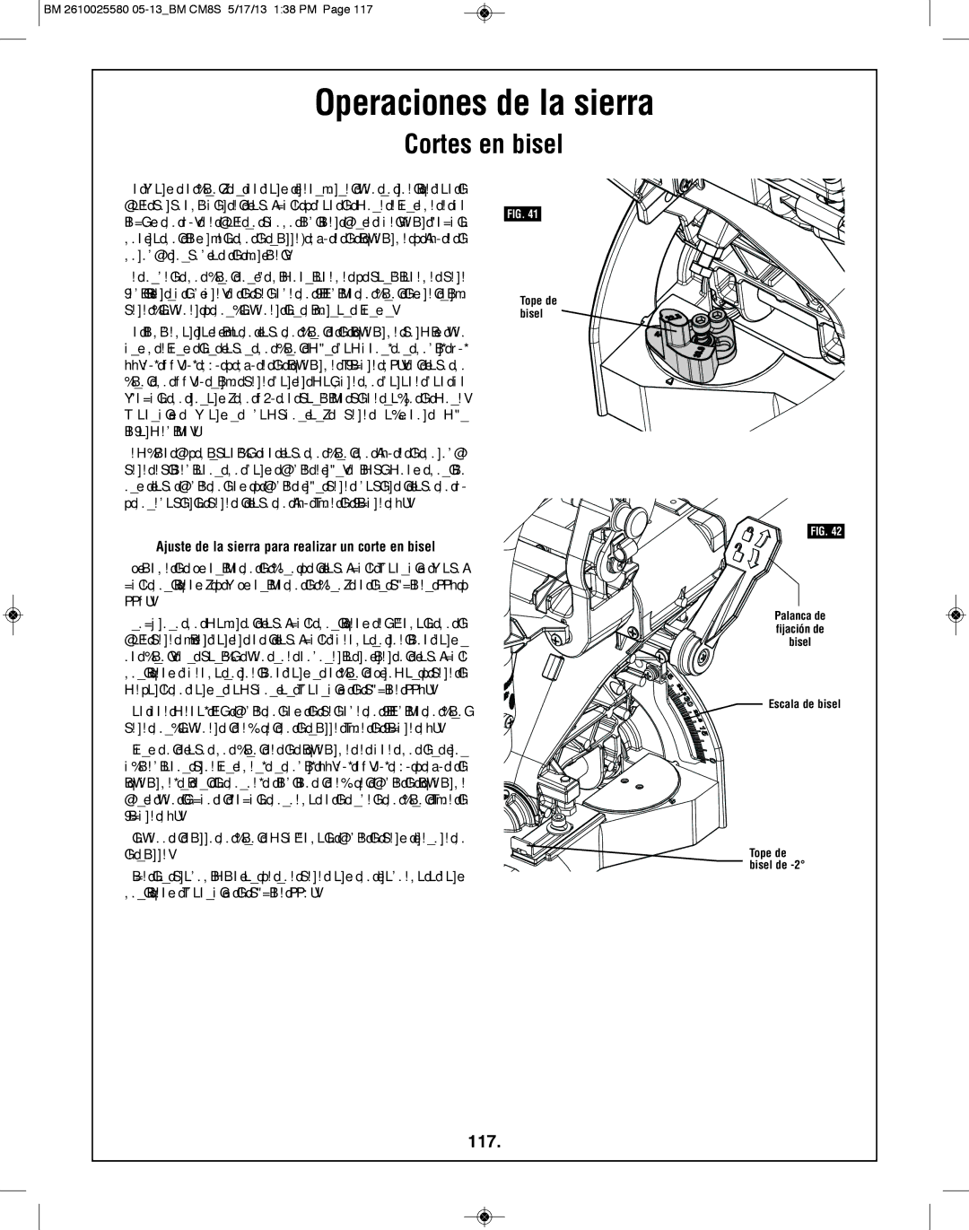 Bosch Power Tools CM8S manual Cortes en bisel, 117, Ajuste de la sierra para realizar un corte en bisel 