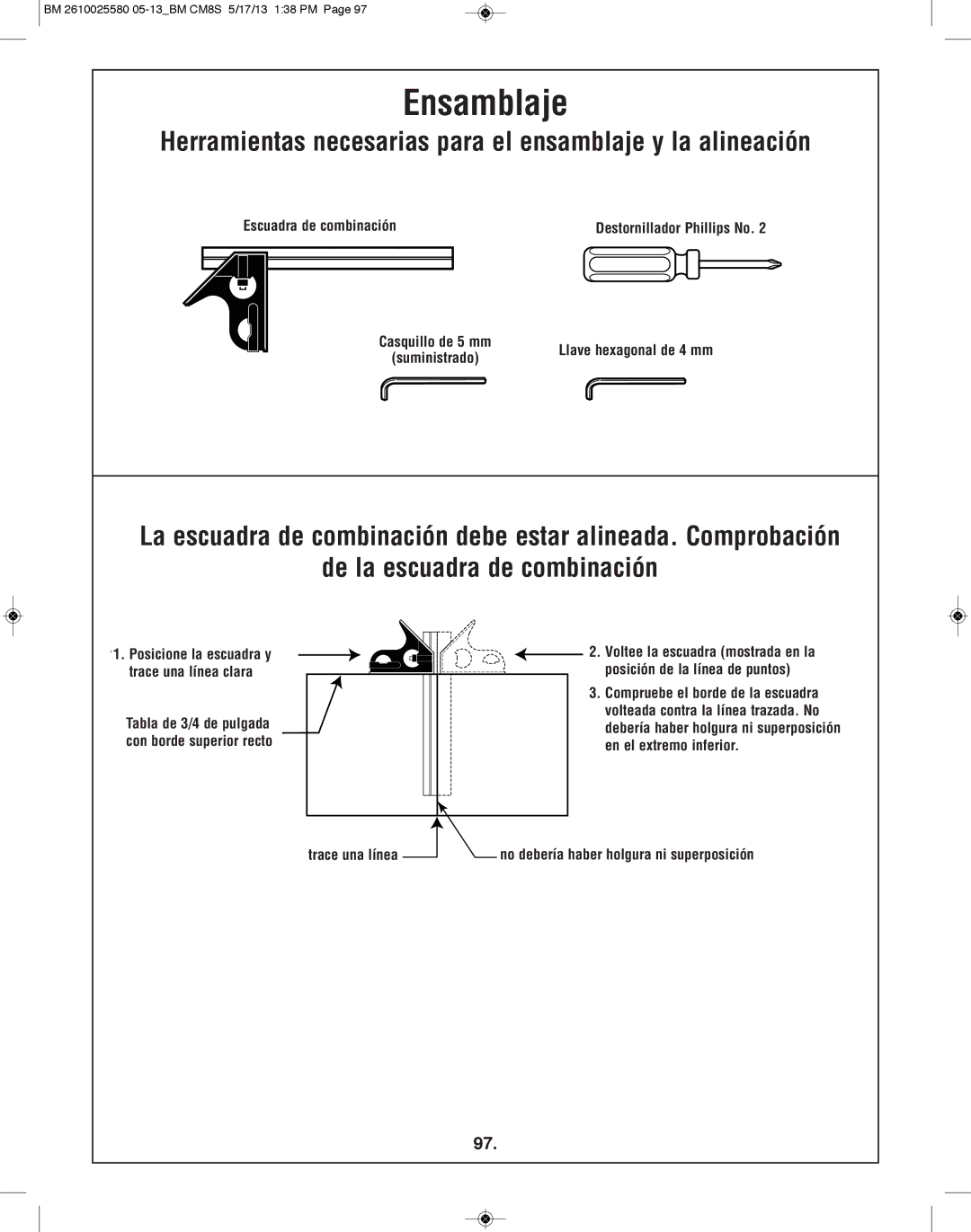 Bosch Power Tools CM8S manual Herramientas necesarias para el ensamblaje y la alineación 