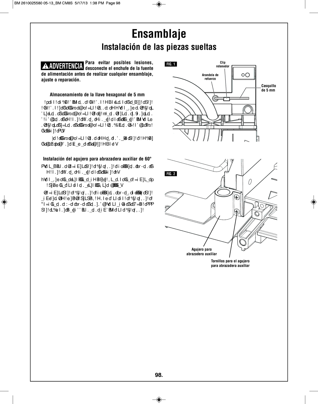 Bosch Power Tools CM8S manual Instalación de las piezas sueltas, Para evitar posibles lesiones 