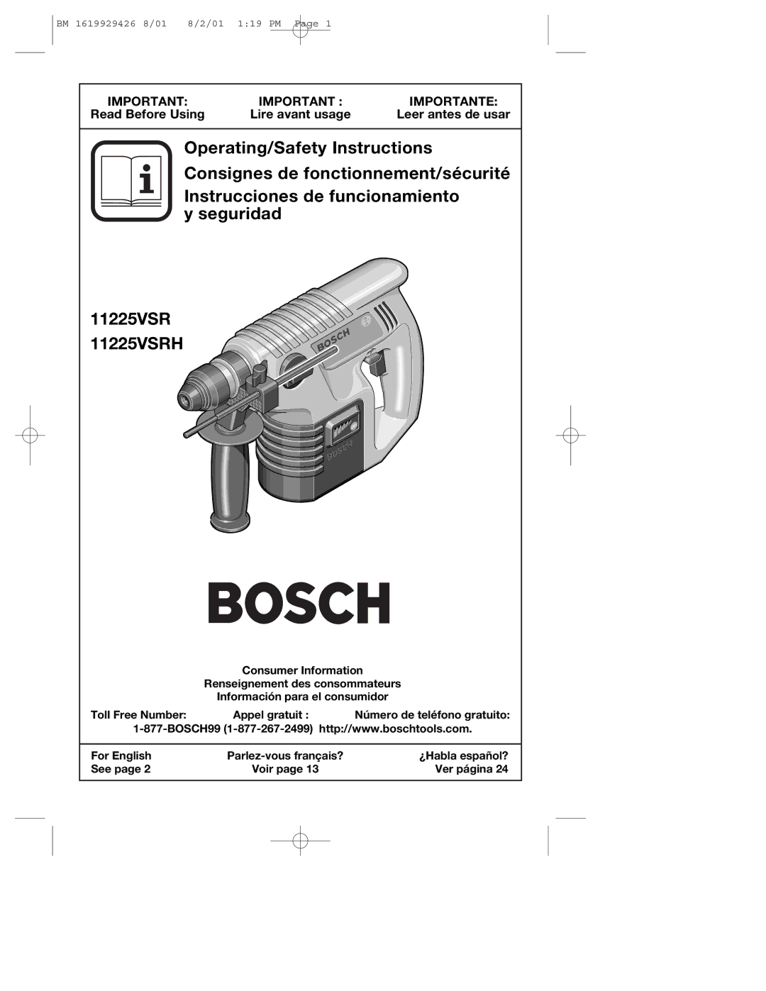 Bosch Power Tools cordless hammer manual Importante 