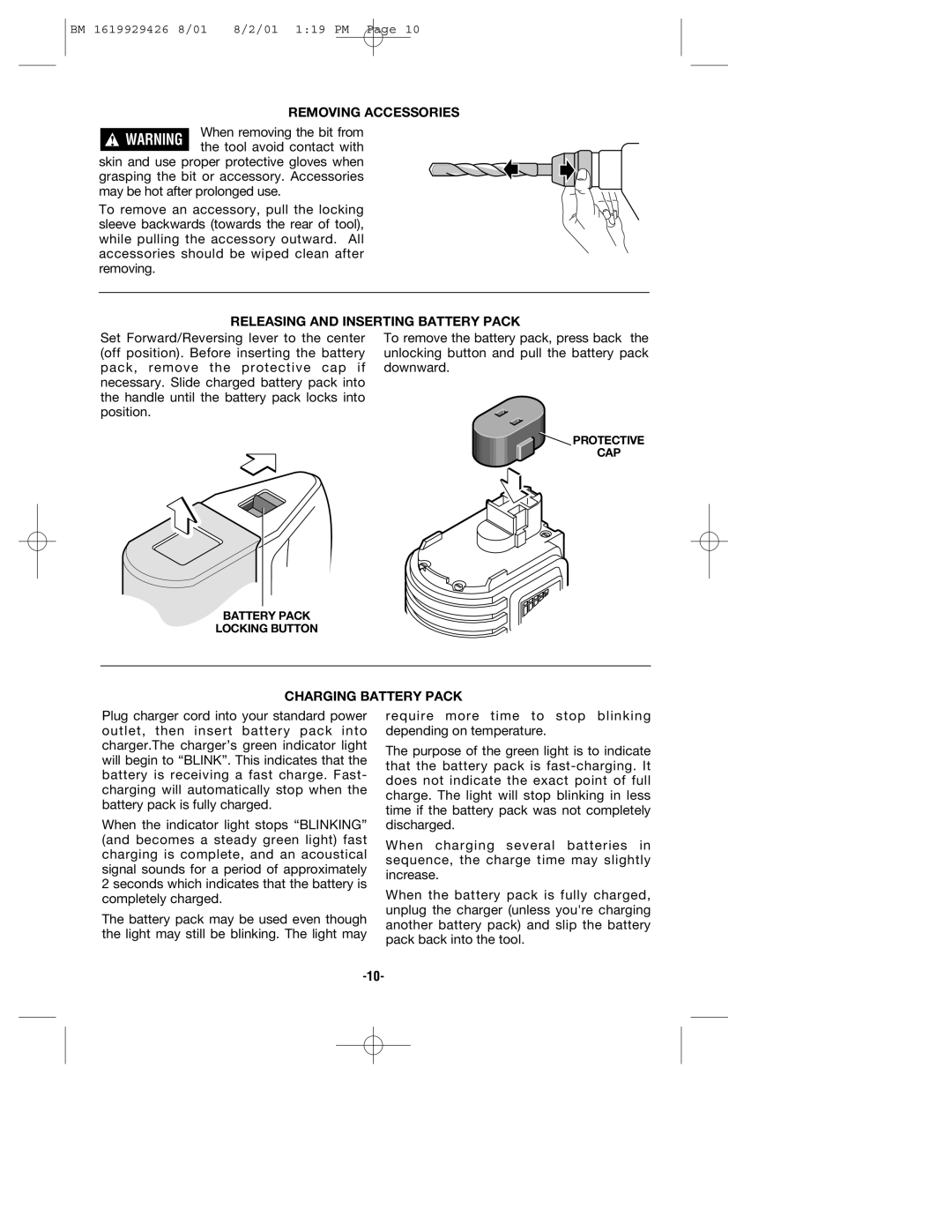 Bosch Power Tools cordless hammer manual Removing Accessories, Releasing and Inserting Battery Pack, Charging Battery Pack 