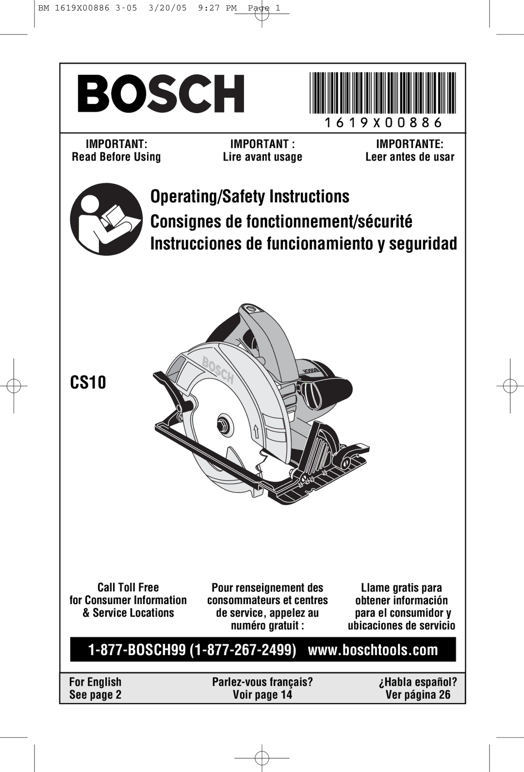Bosch Power Tools CS10 manual For English Parlez-vous français?, See, Read Before Using Lire avant usage, Voir Ver página 