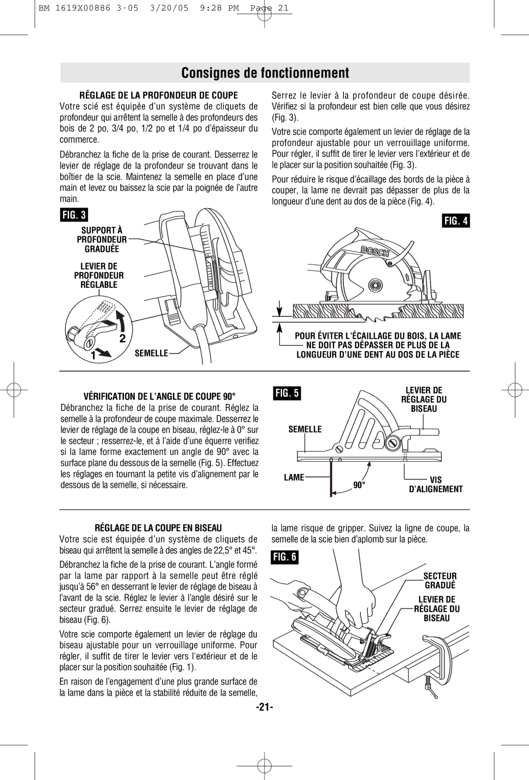 Bosch Power Tools CS10 Consignes de fonctionnement, Réglage DE LA Profondeur DE Coupe, Vérification DE L’ANGLE DE Coupe 